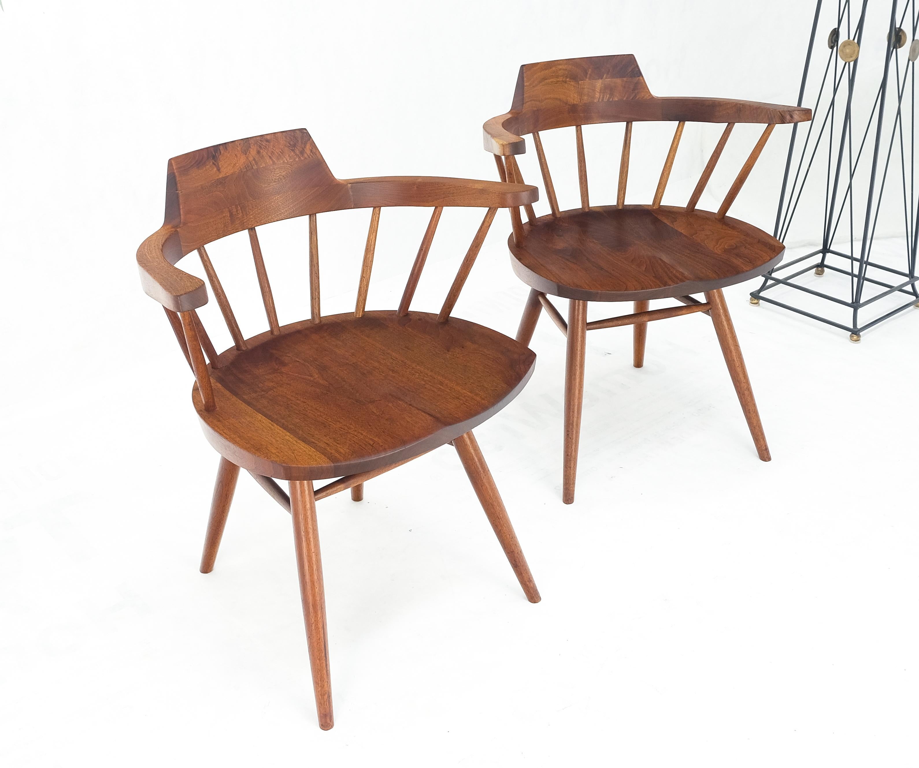 Pair of George Nakashima Captain's Dining Chairs in Walnut For Sale 8
