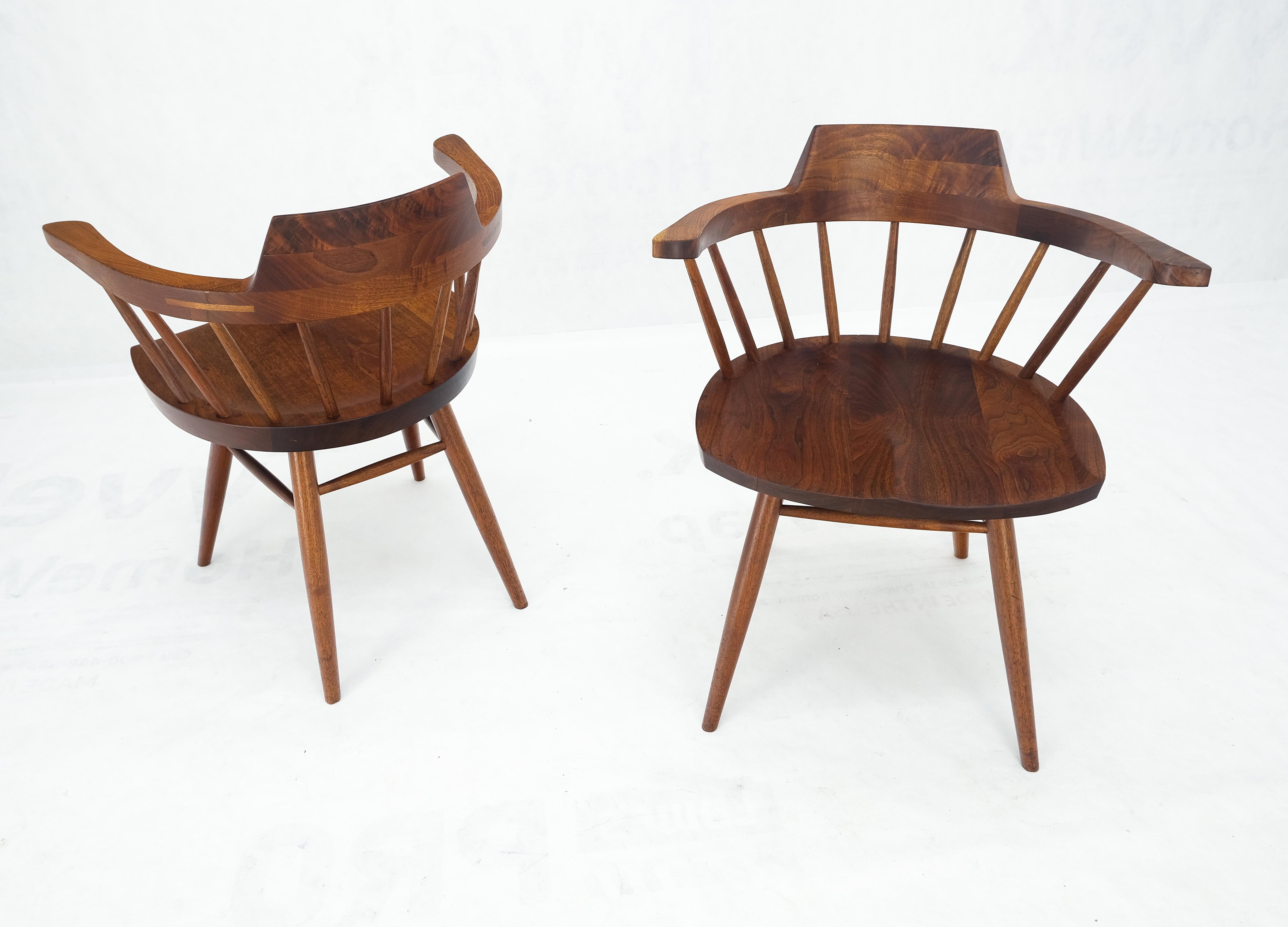 Mid-Century Modern Pair of George Nakashima Captain's Dining Chairs in Walnut For Sale