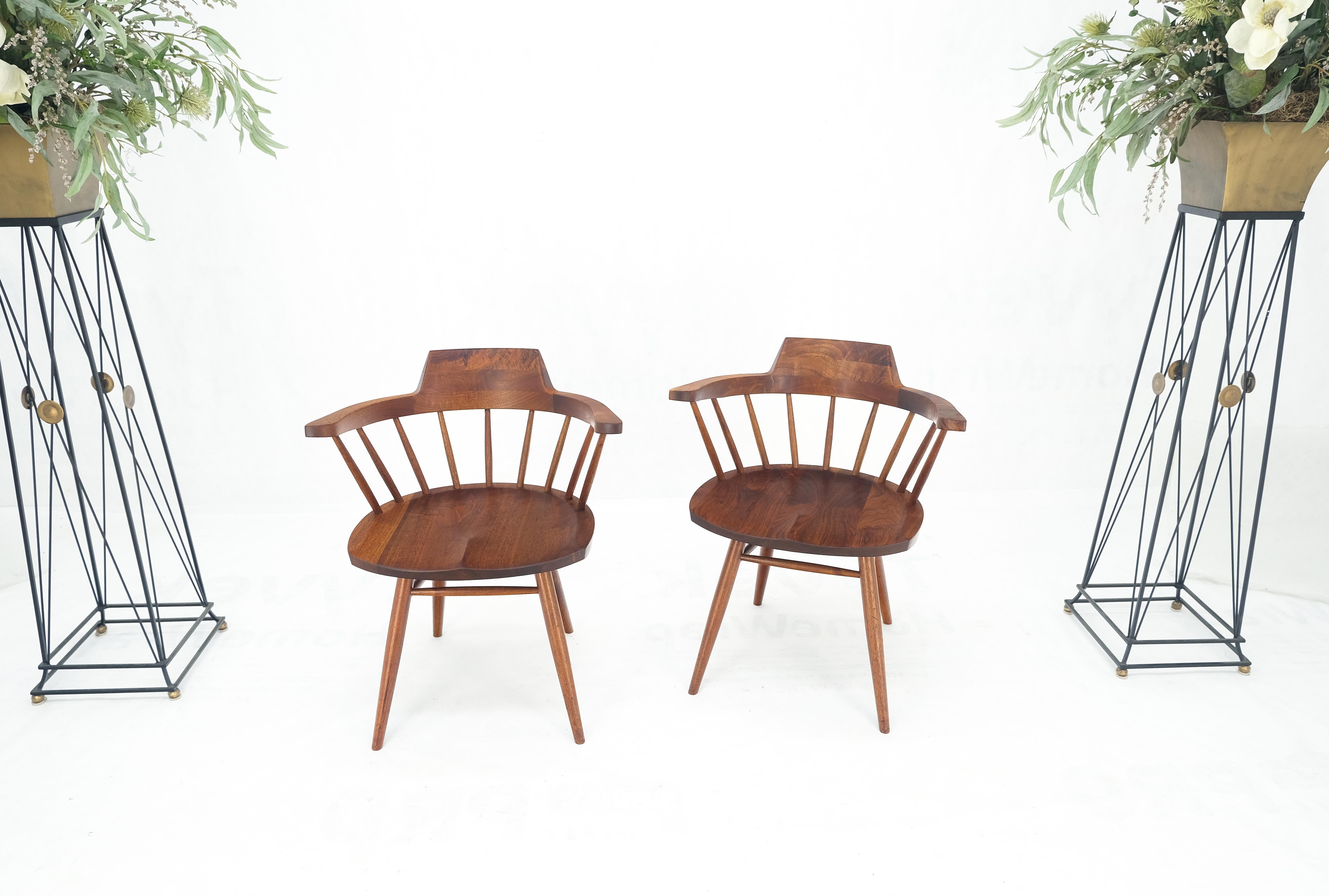 Oiled Pair of George Nakashima Captain's Dining Chairs in Walnut For Sale