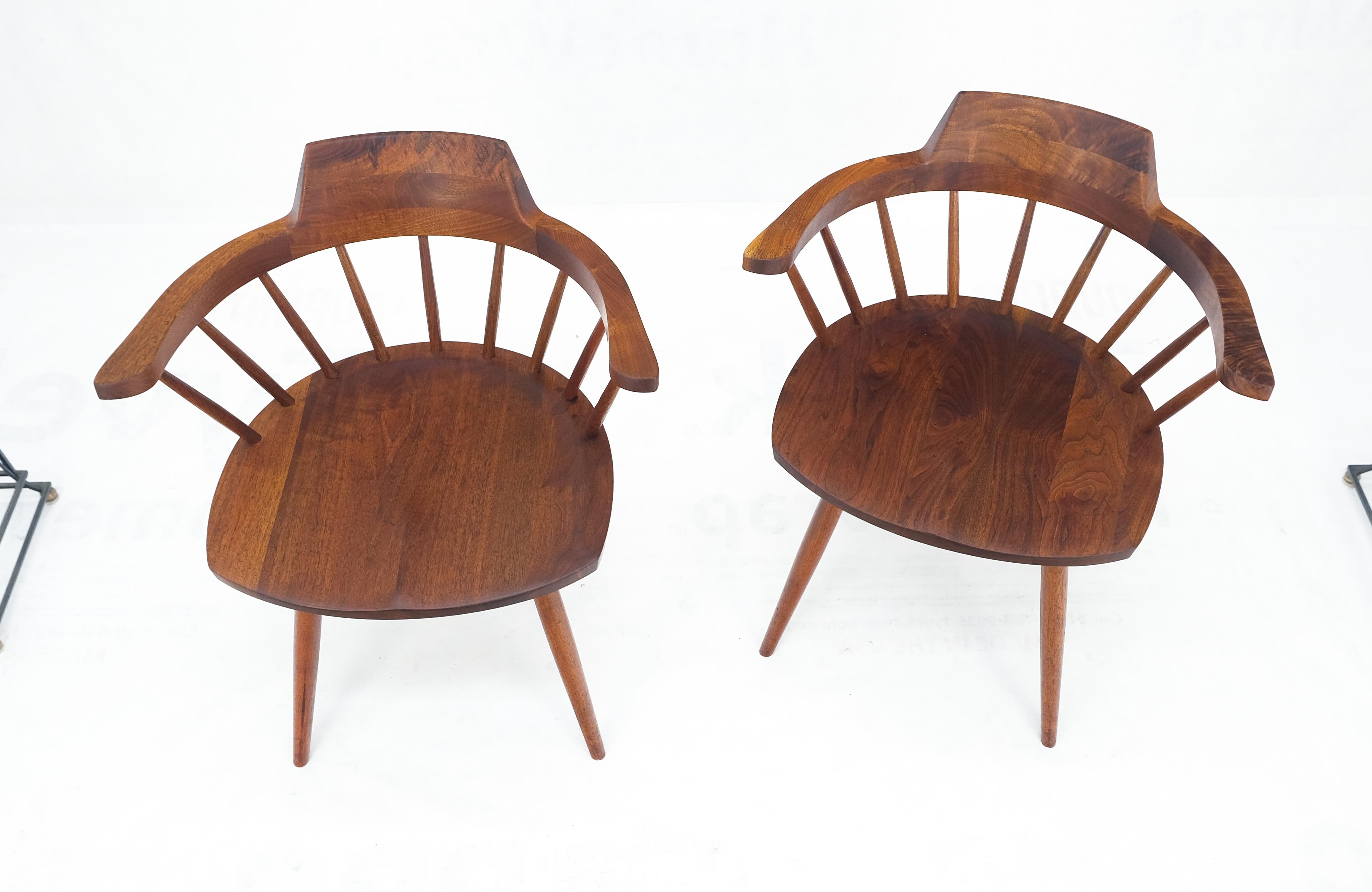 Pair of George Nakashima Captain's Dining Chairs in Walnut For Sale 2