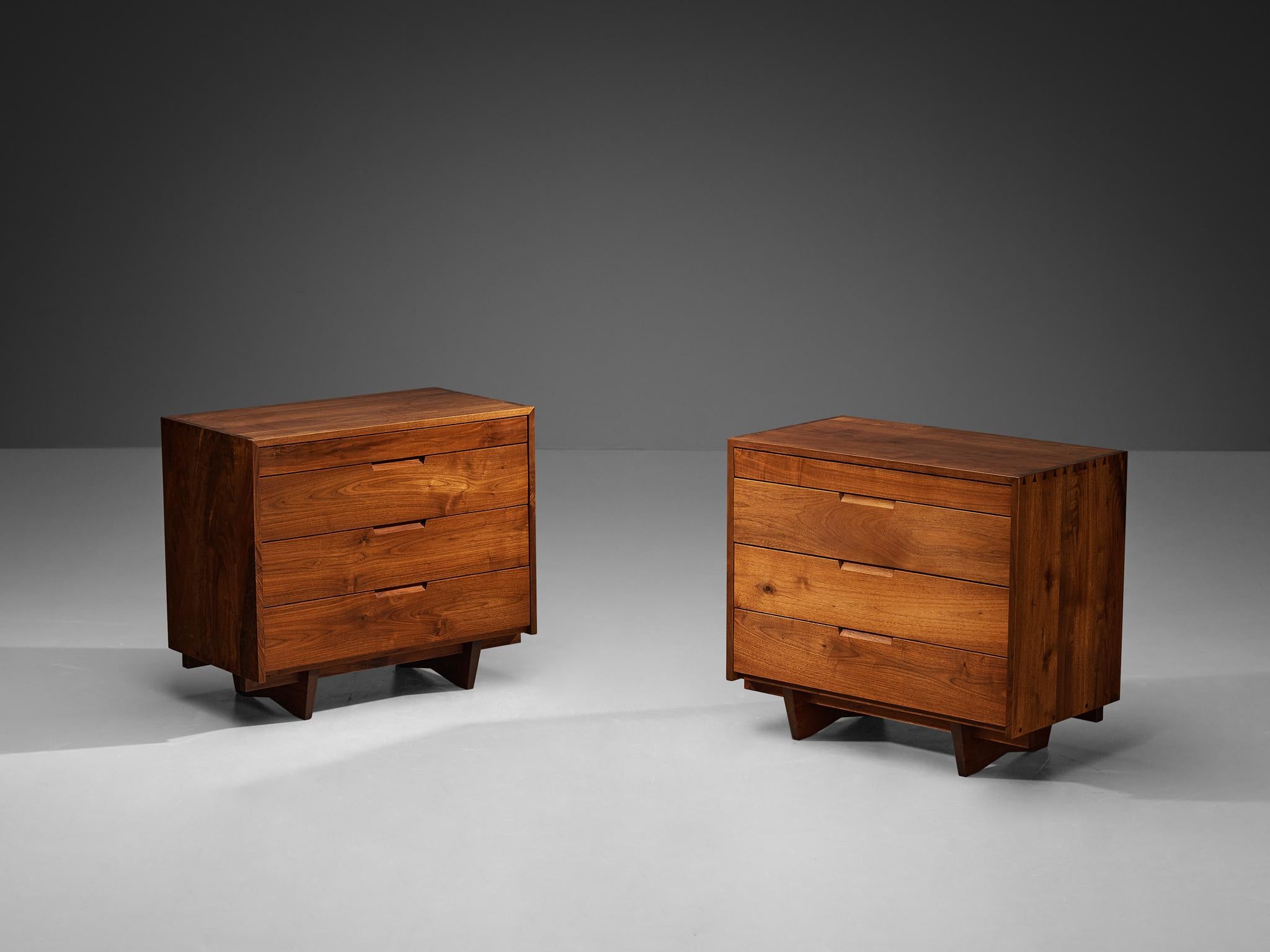 George Nakashima for George Nakashima Studio, pair of chest of drawers or cabinets, American black walnut, United States, 1975 

With regard to its essential form, material use, and woodwork, this chest of drawers is a testimony to George