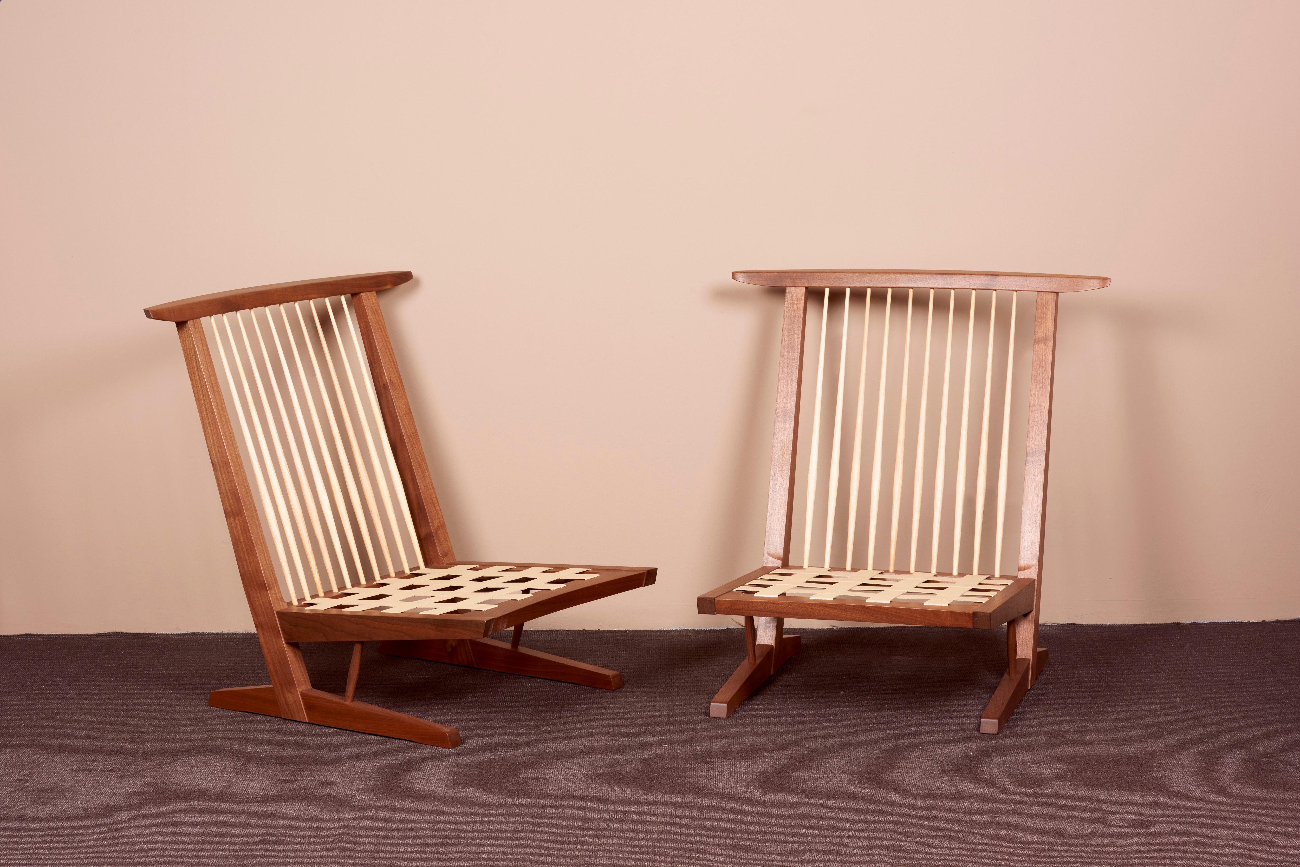 Pair of Conoid Lounge Chairs by Mira Nakashima after a George Nakashima design  For Sale 8