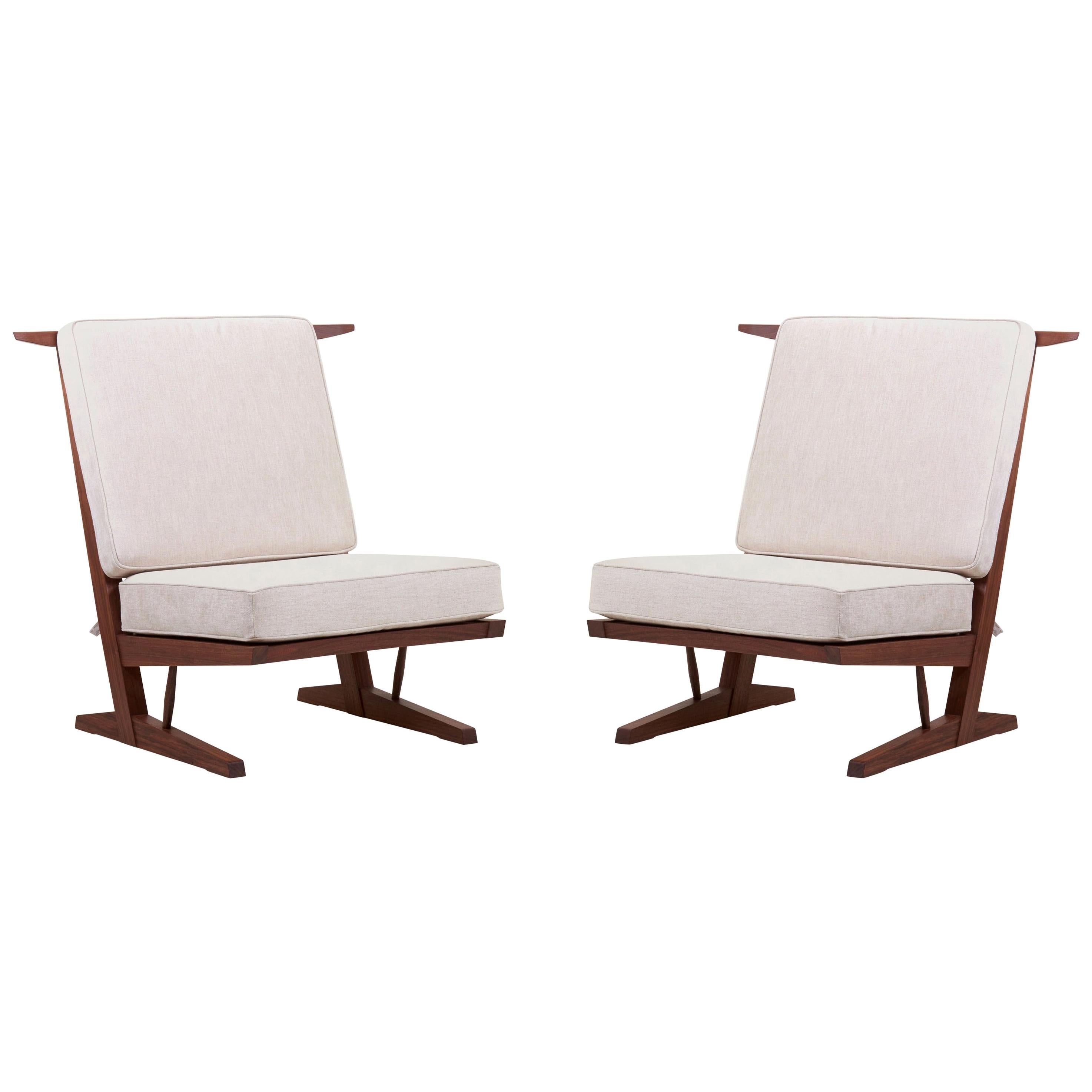 Pair of Conoid Lounge Chairs by Mira Nakashima after a George Nakashima design