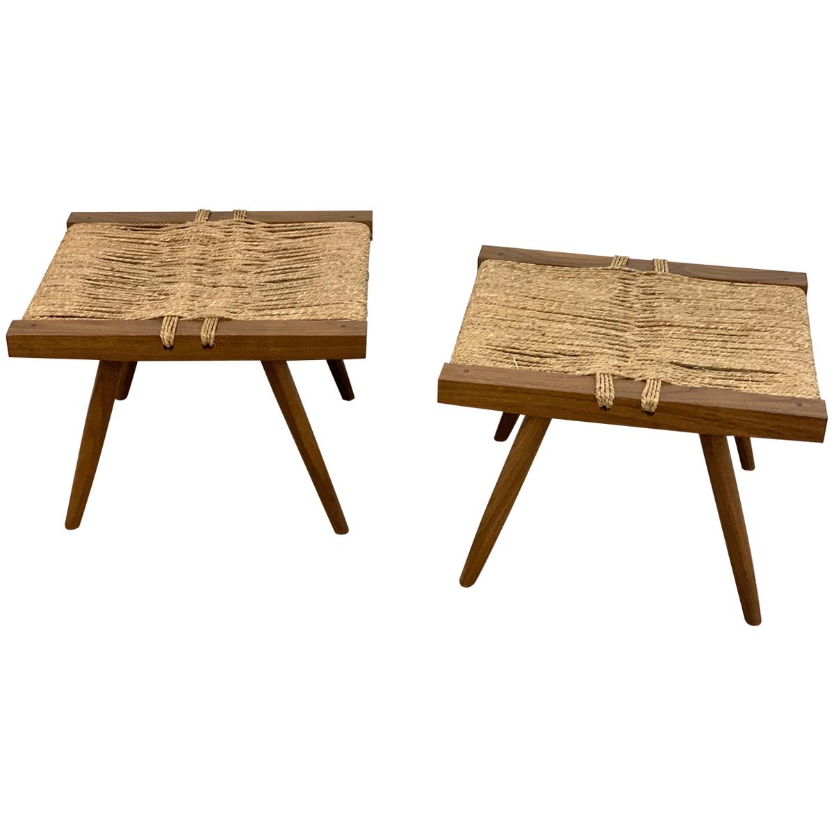 Pair of George Nakashima Grass Seat Stools