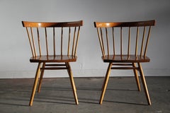 Pair of George Nakashima Hickory Straight Chairs for Knoll, 1940s