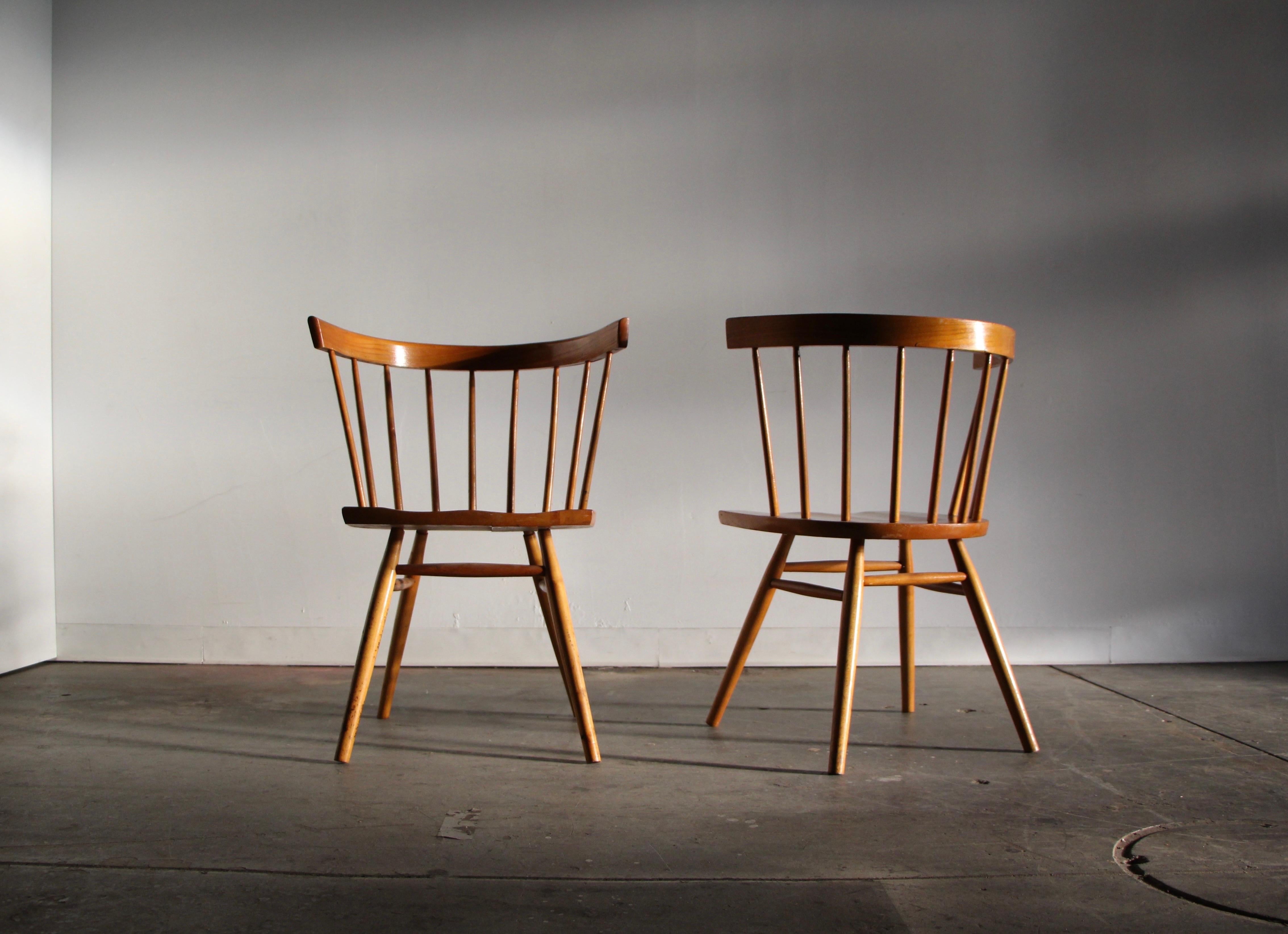 Shaker Pair of George Nakashima Hickory Straight Chairs for Knoll, 1940s