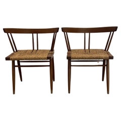 Pair of George Nakashima Walnut Seagrass Seat Chairs