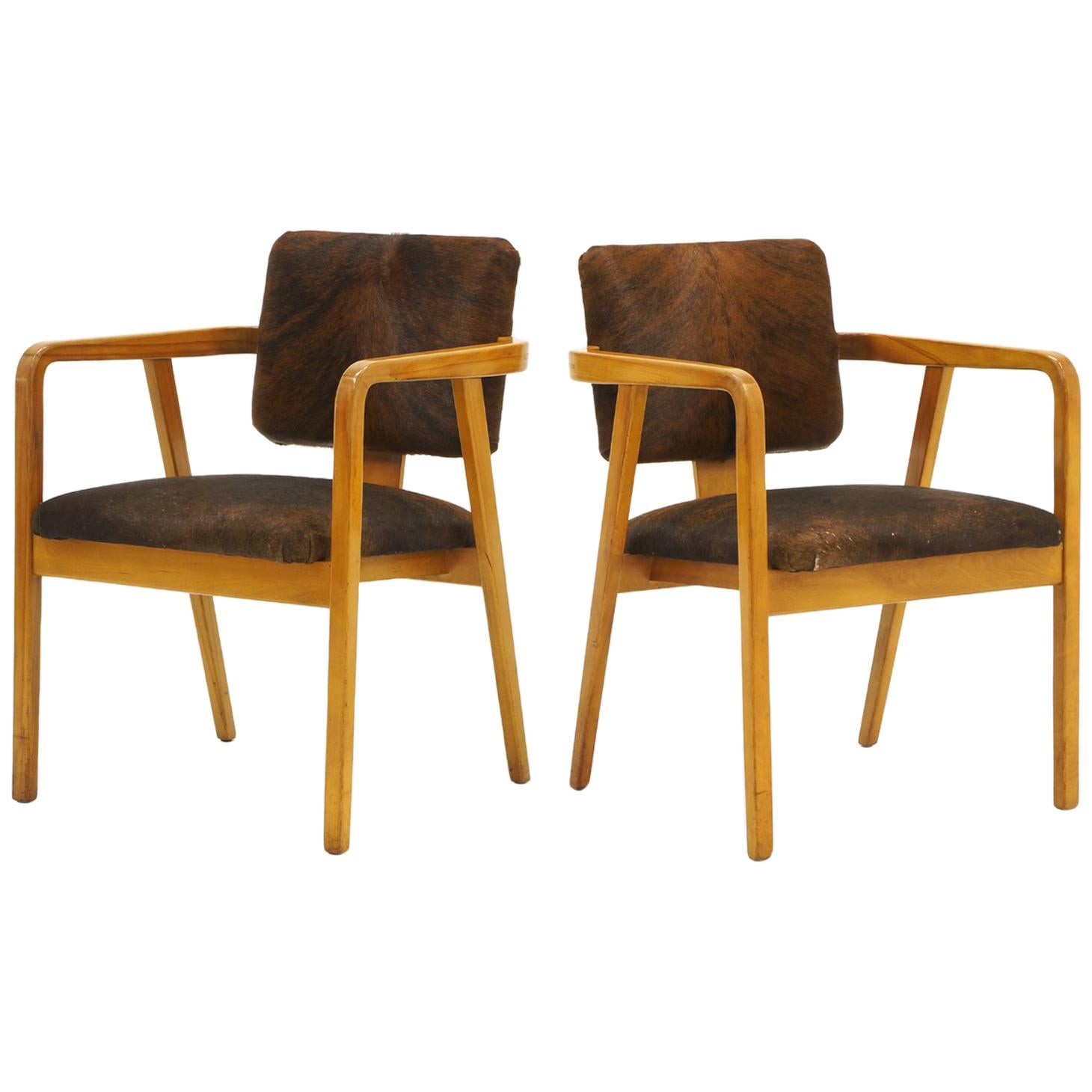 Pair of George Nelson Armchairs in Cowhide Upholstery For Sale
