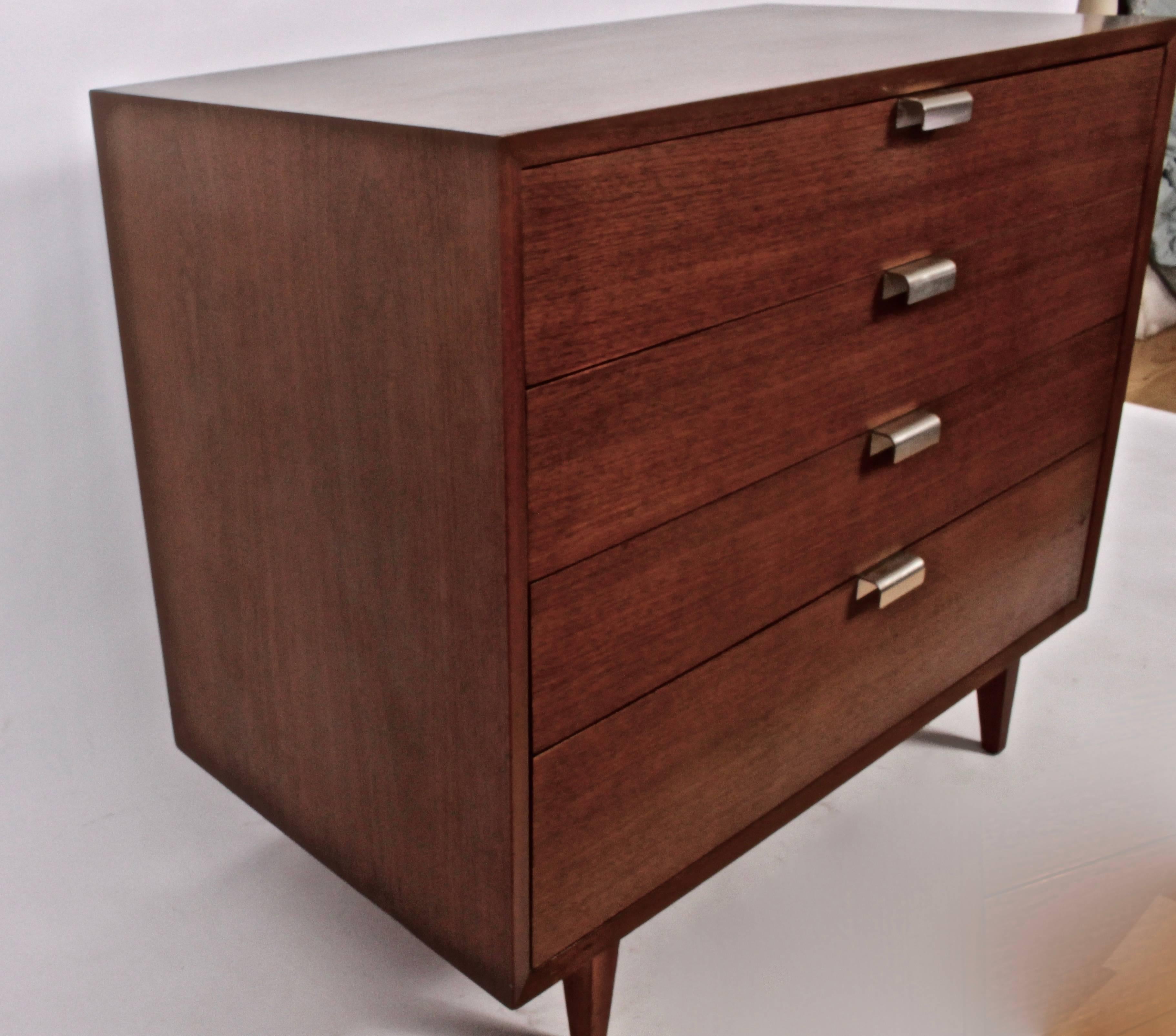 American Pair of George Nelson for Herman Miller Four-Drawer Walnut Dressers with J Pulls