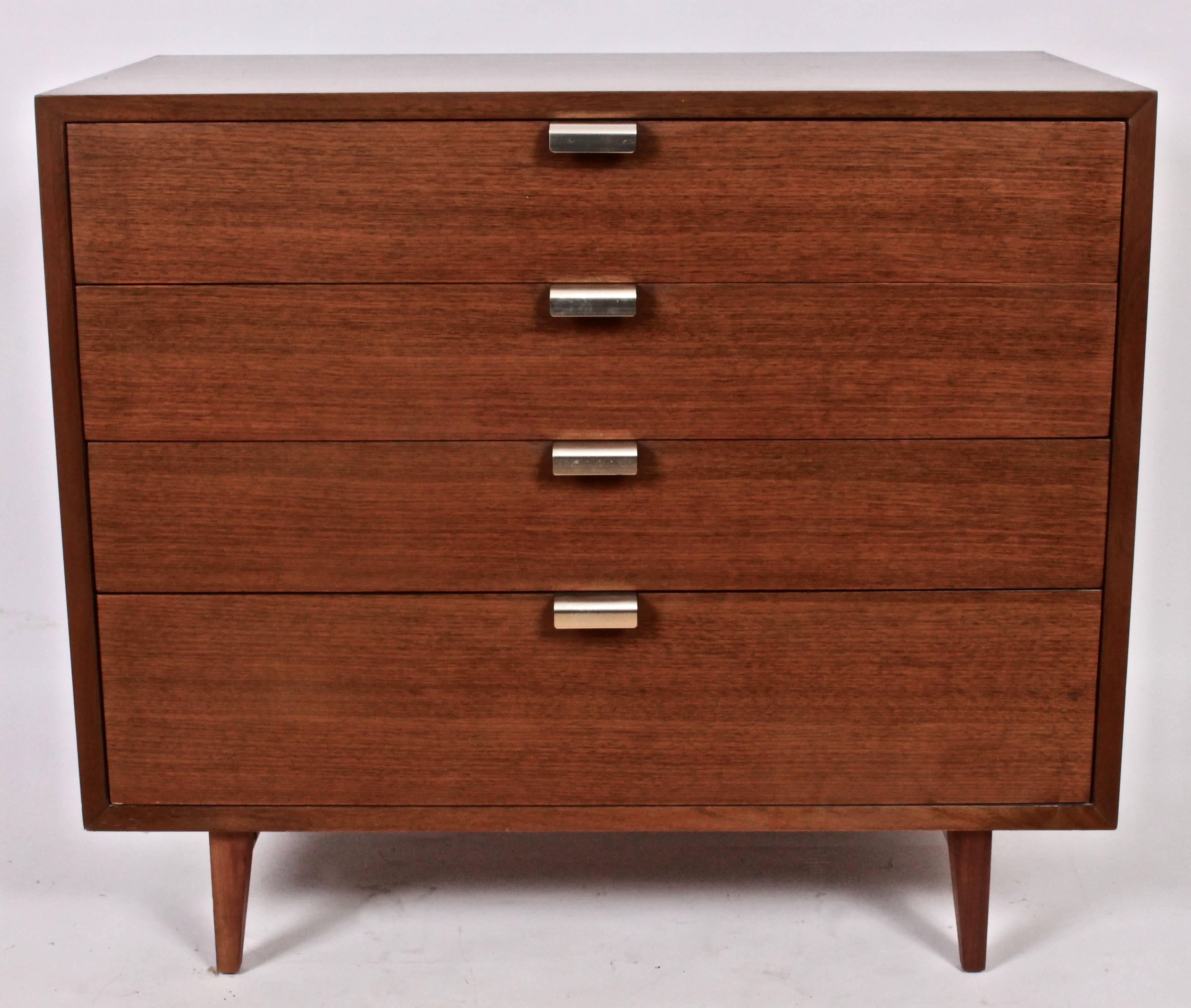 Brushed Pair of George Nelson for Herman Miller Four-Drawer Walnut Dressers with J Pulls