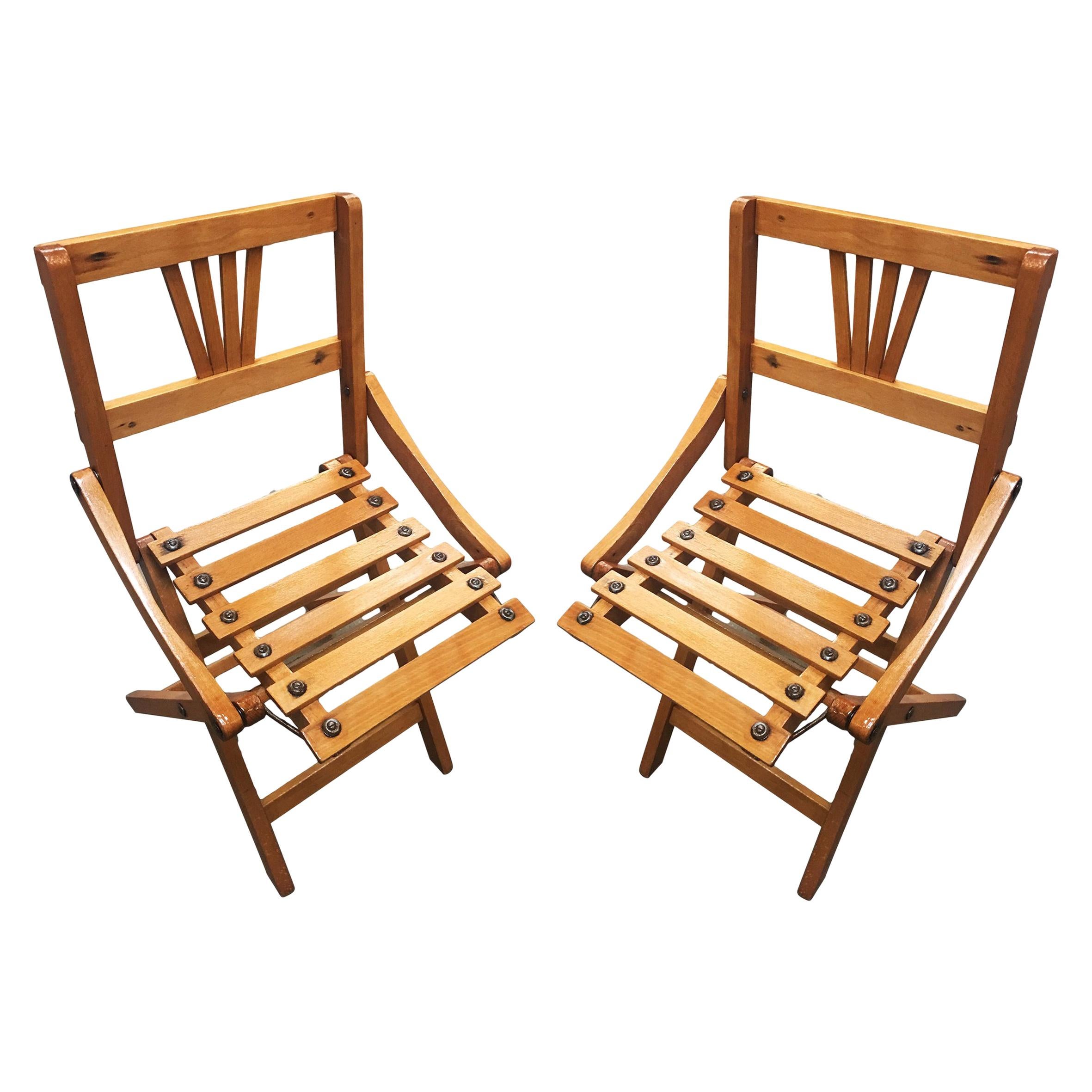 Pair of George Nelson Inspired Child-Size Slat Folding Chair For Sale