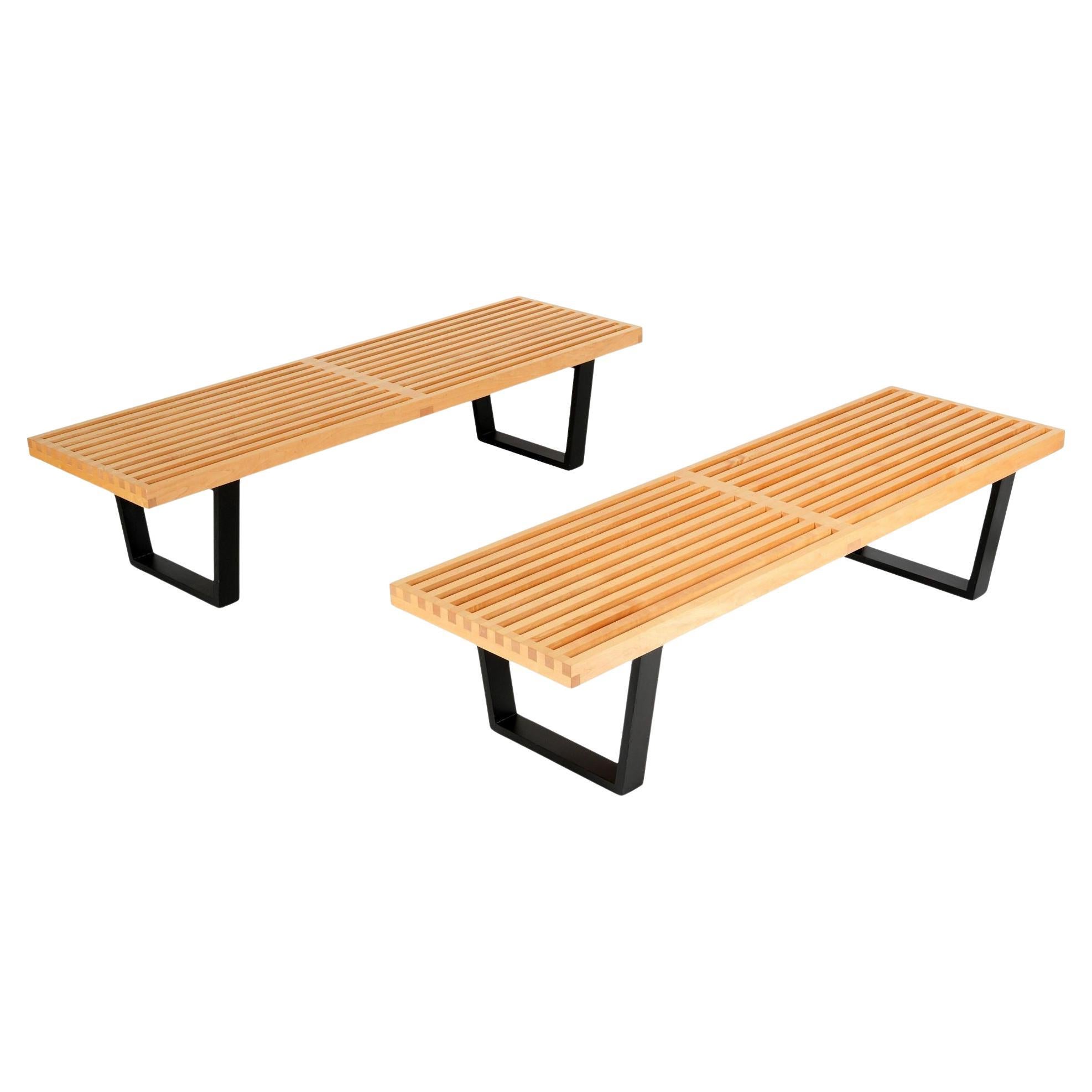 Pareja de bancos de listones de madera George Nelson para Herman Miller. EE.UU. en venta