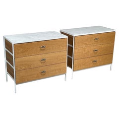Pair of George Nelson Steel Frame Dressers with Marble Tops