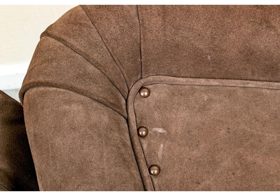 Pair Of George Smith Brown Suede Leather Signature Lounge Chairs For Sale 3