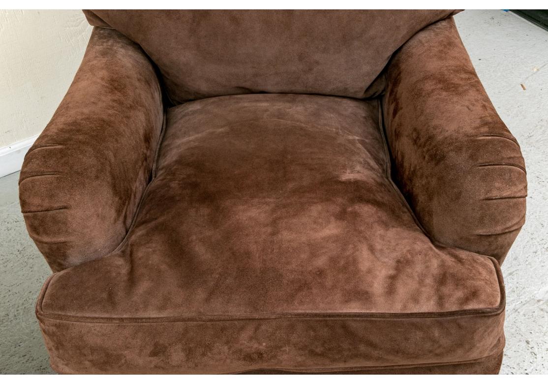 Pair Of George Smith Brown Suede Leather Signature Lounge Chairs For Sale 5