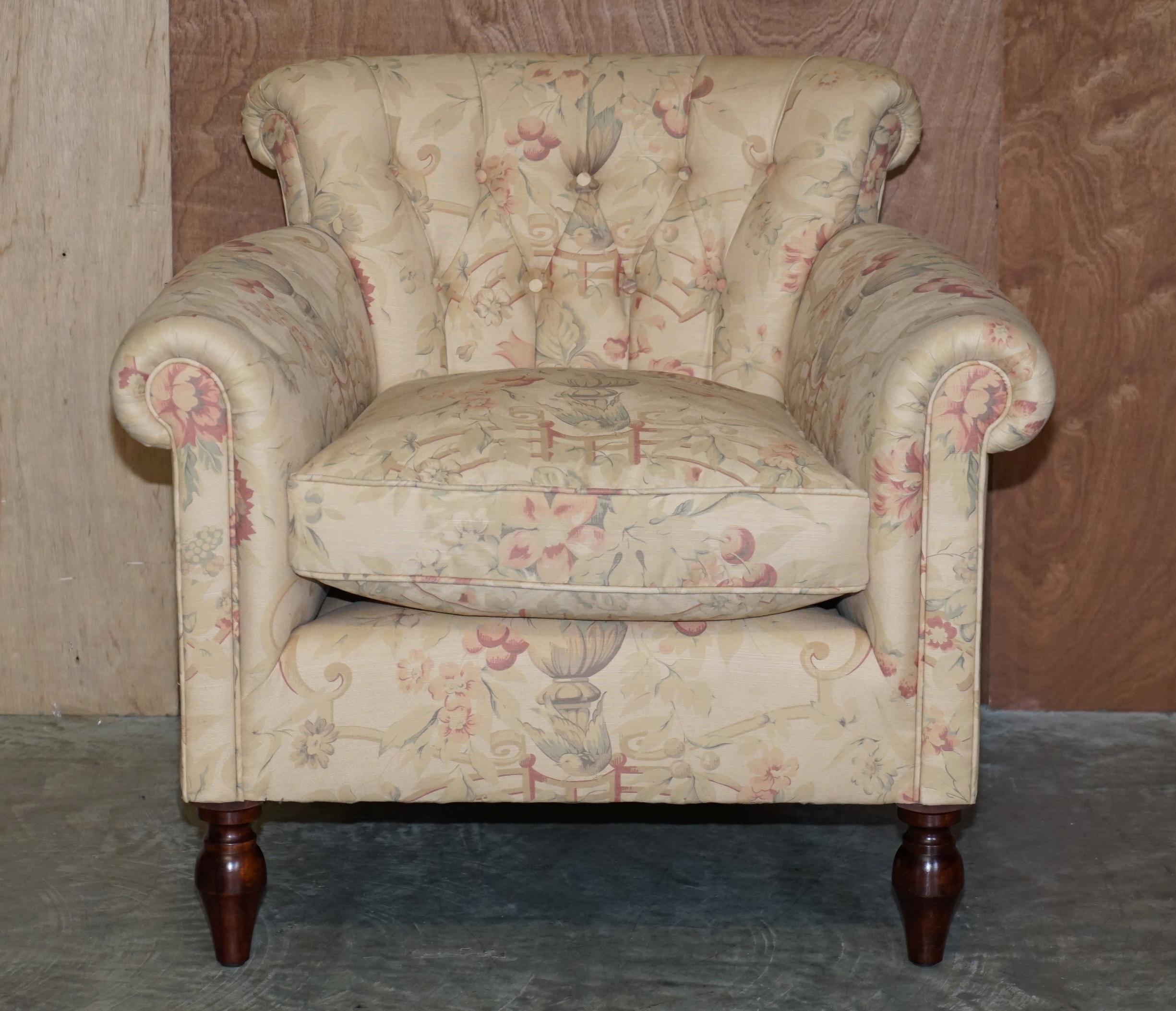 Pair of George Smith Chelsea Floral Upholstered Chesterfield Armchairs 7