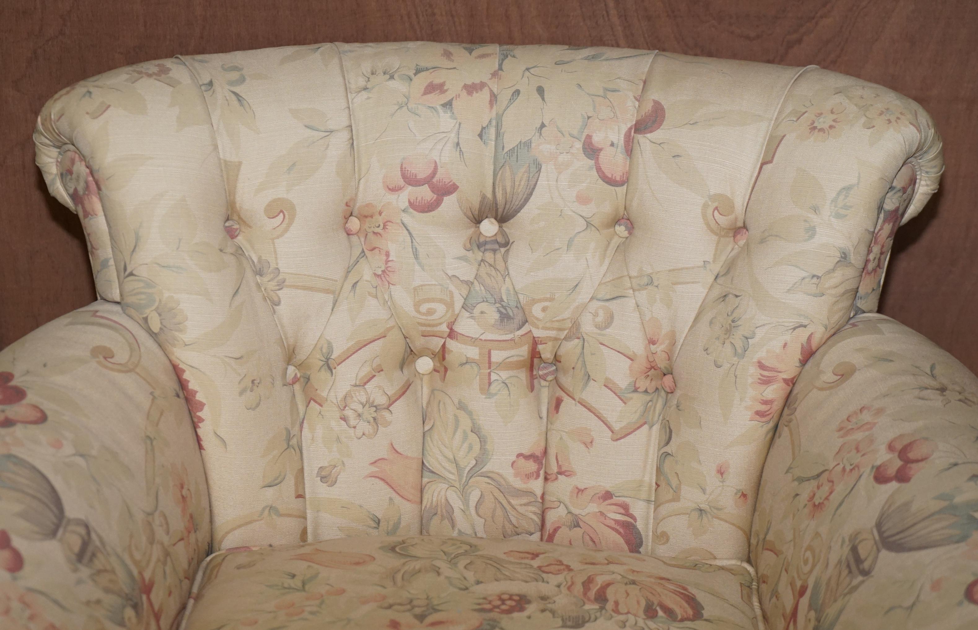 Pair of George Smith Chelsea Floral Upholstered Chesterfield Armchairs 8