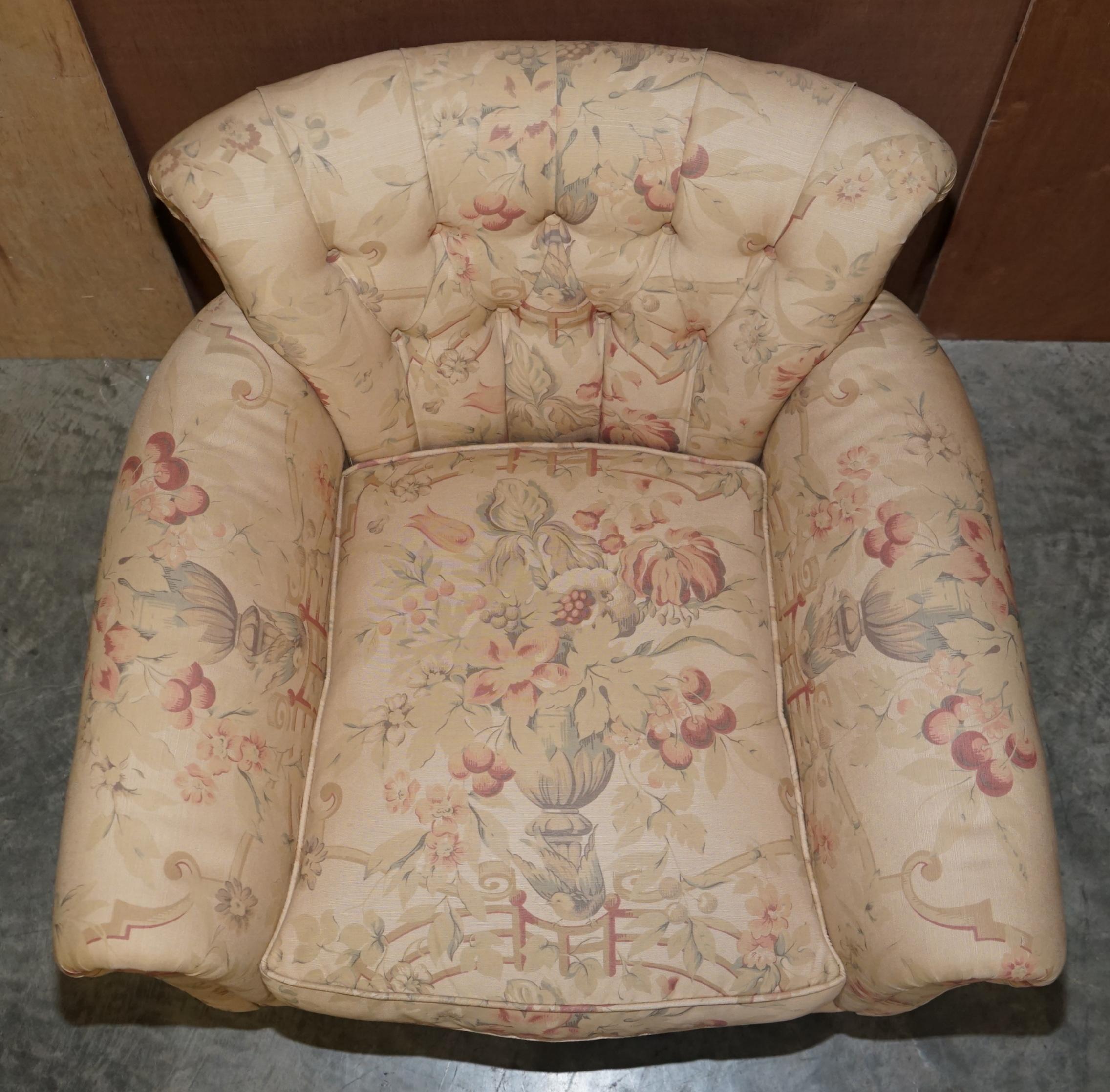 Pair of George Smith Chelsea Floral Upholstered Chesterfield Armchairs 9