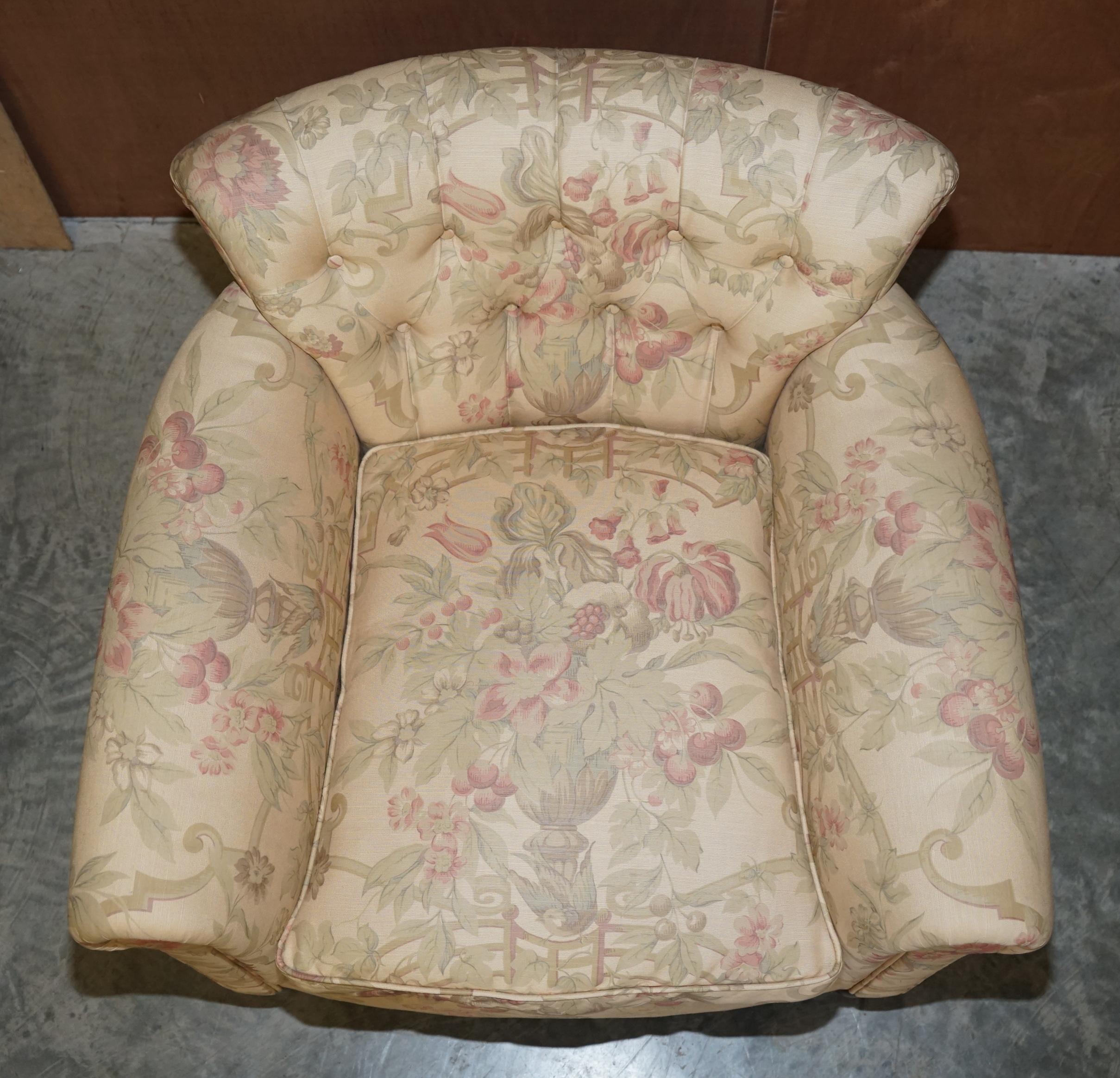 Country Pair of George Smith Chelsea Floral Upholstered Chesterfield Armchairs