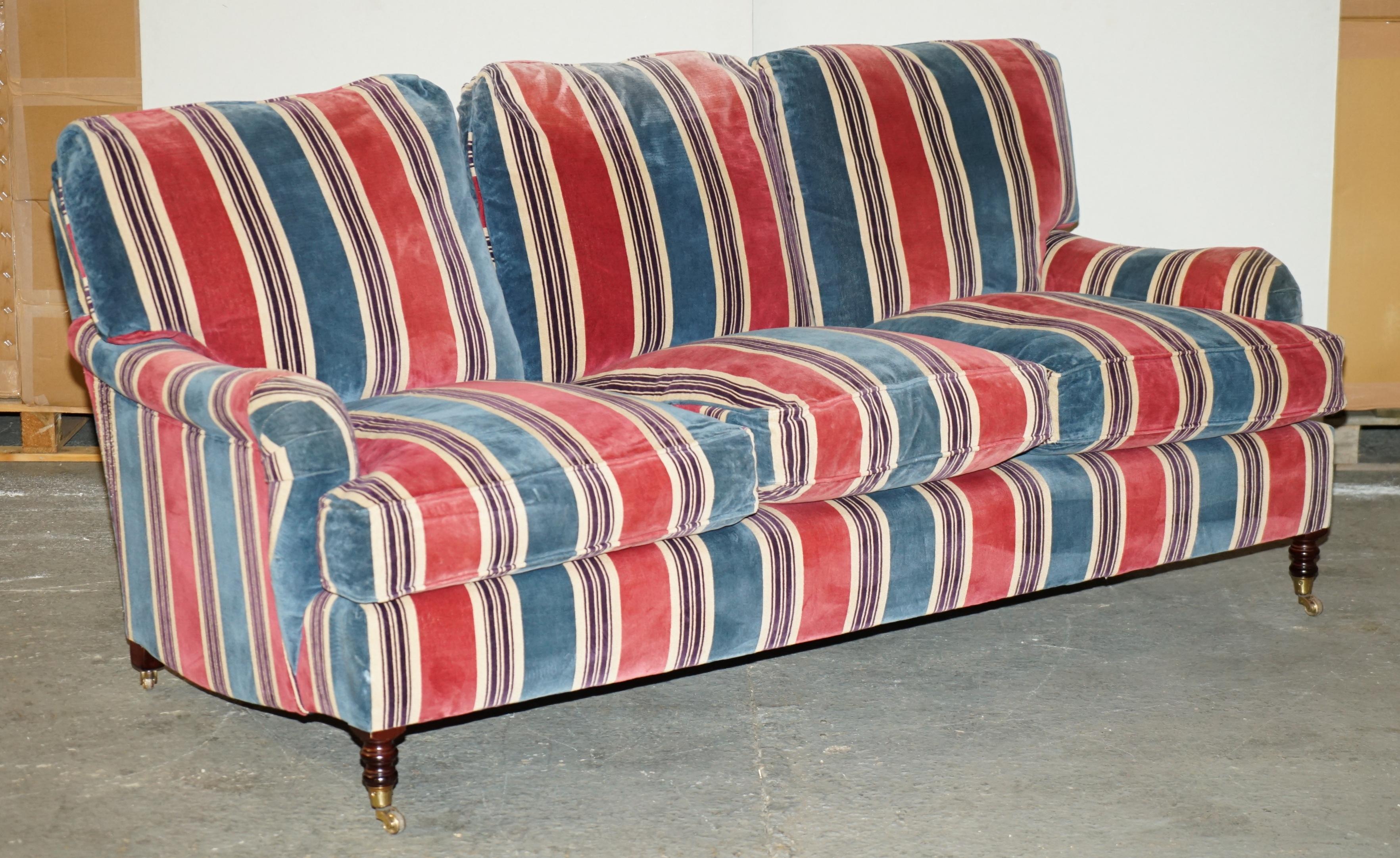 Victorian PAiR OF GEORGE SMITH CHELSEA SIGNATURE SCROLL ARM SOFAS HOWARD & SON'S MODEL For Sale