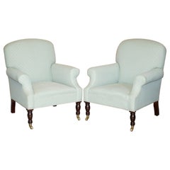 Pair of George Smith Dahl Armchairs Beech Wood Frames Brass Castors