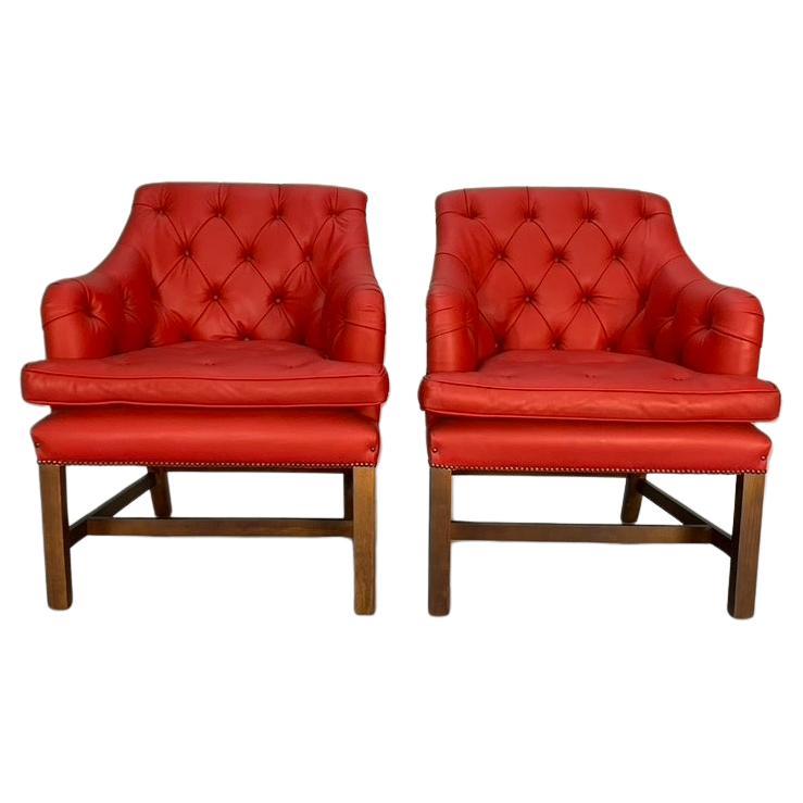 Pair of George Smith "Georgian" Leather Armchairs - In Red Leather For Sale