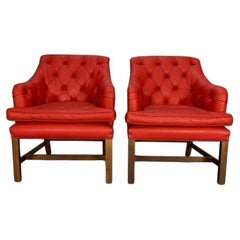 Pair of George Smith "Georgian" Leather Armchairs - In Red Leather