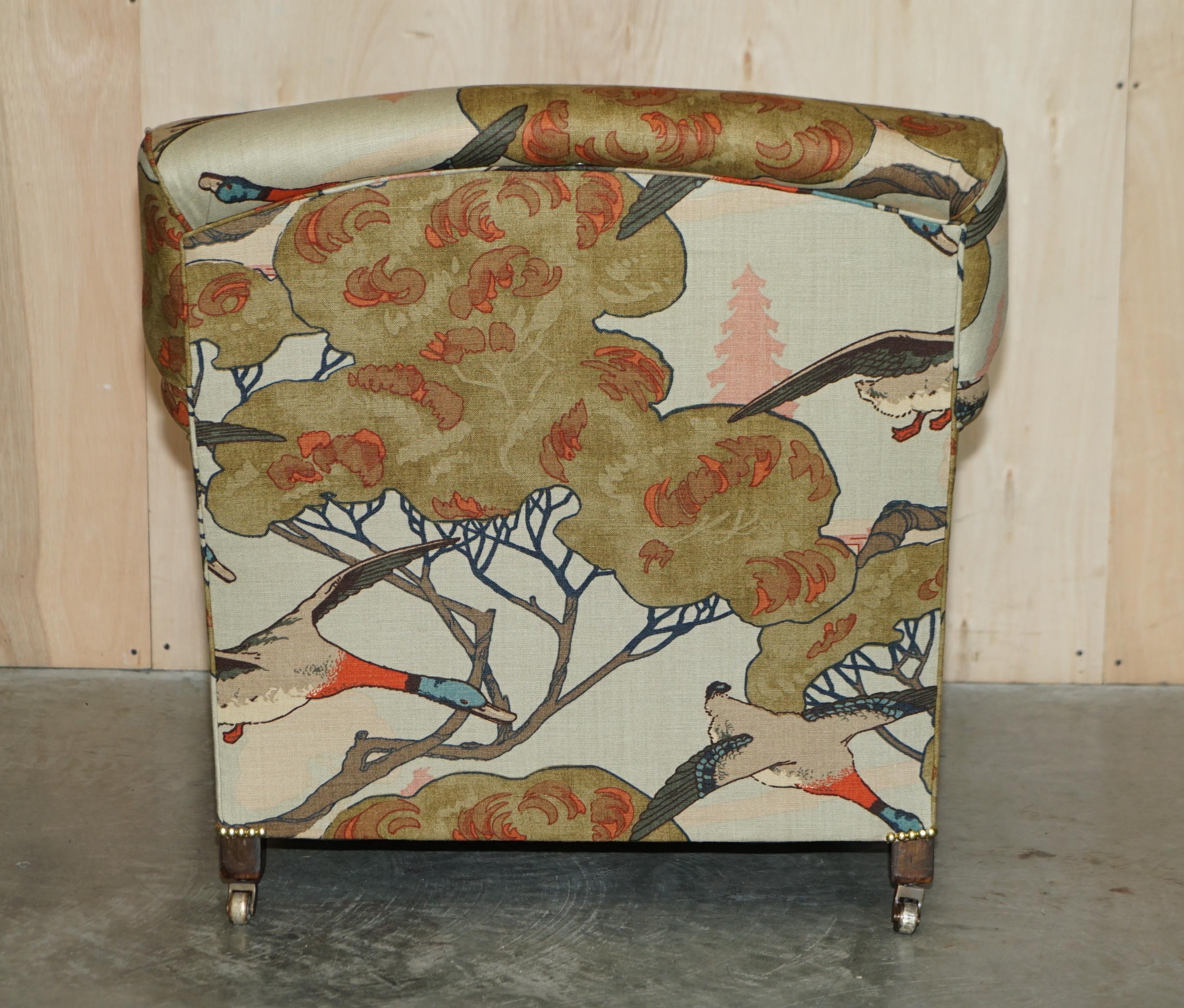 PAIR OF GEORGE SMITH HOWARD SIGNATURE SCROLL ARM MULBERRY FLYING DUCKS ARMCHAiRS 6
