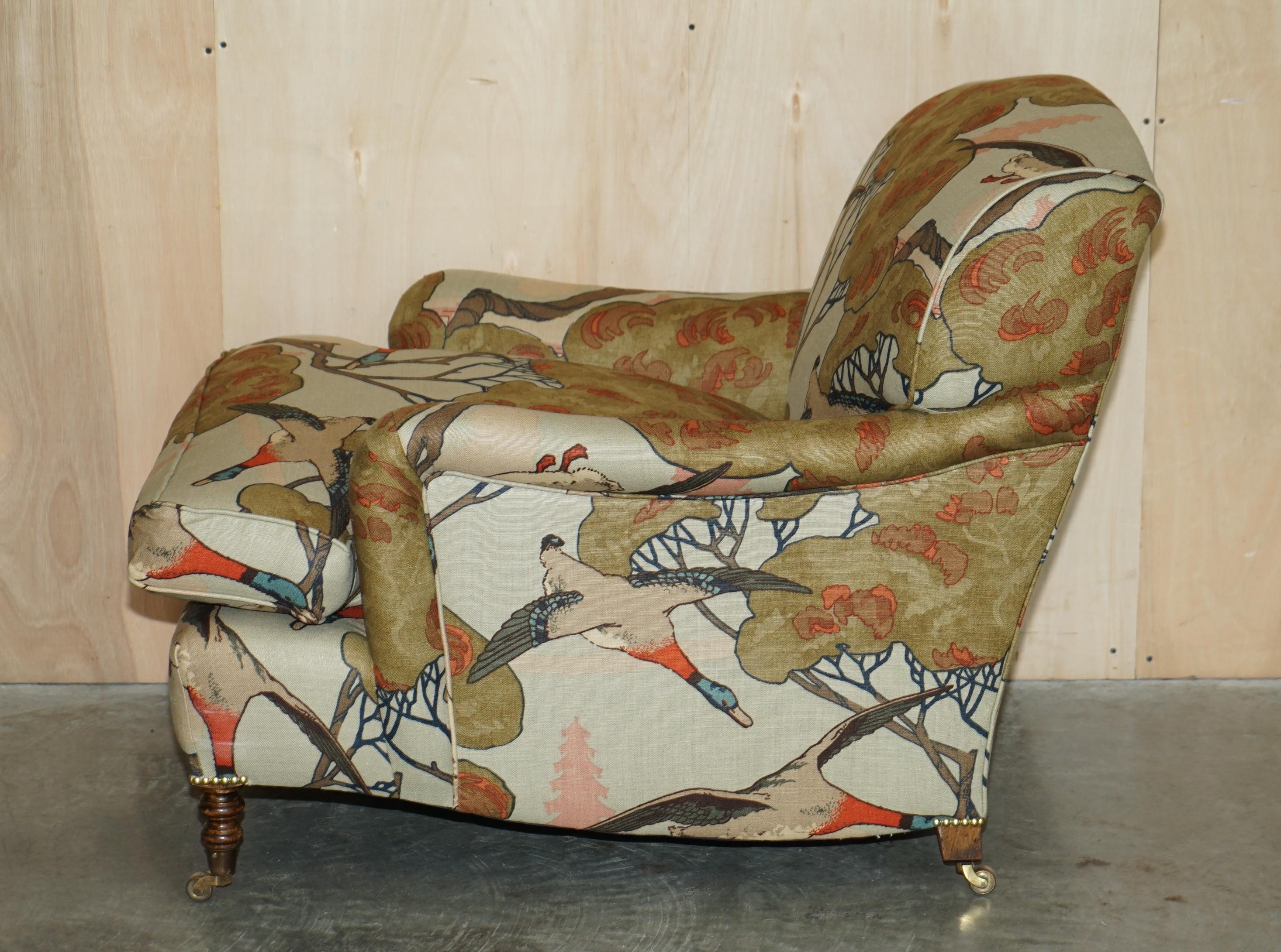 PAIR OF GEORGE SMITH HOWARD SIGNATURE SCROLL ARM MULBERRY FLYING DUCKS ARMCHAiRS 12