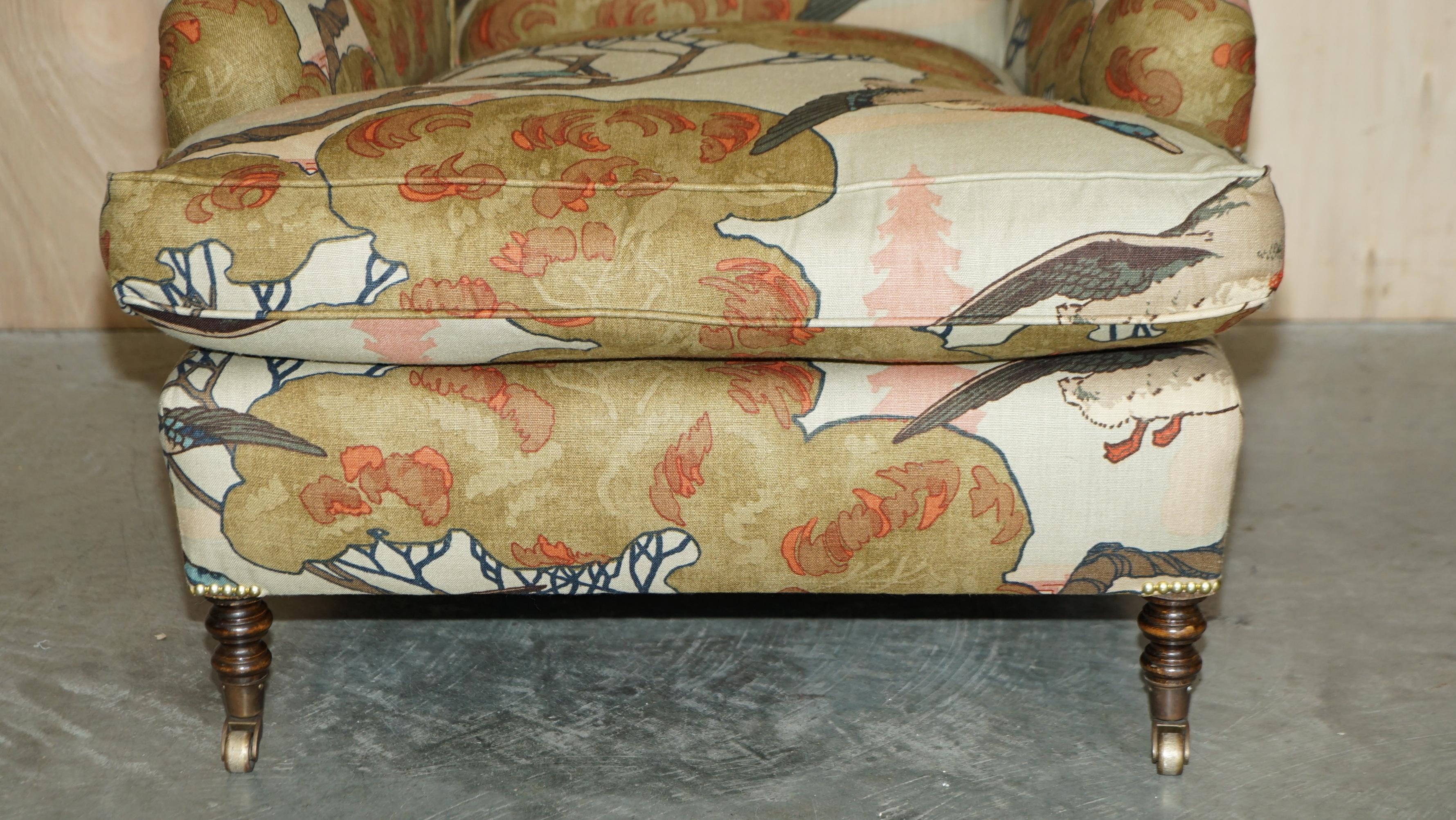 English PAIR OF GEORGE SMITH HOWARD SIGNATURE SCROLL ARM MULBERRY FLYING DUCKS ARMCHAiRS