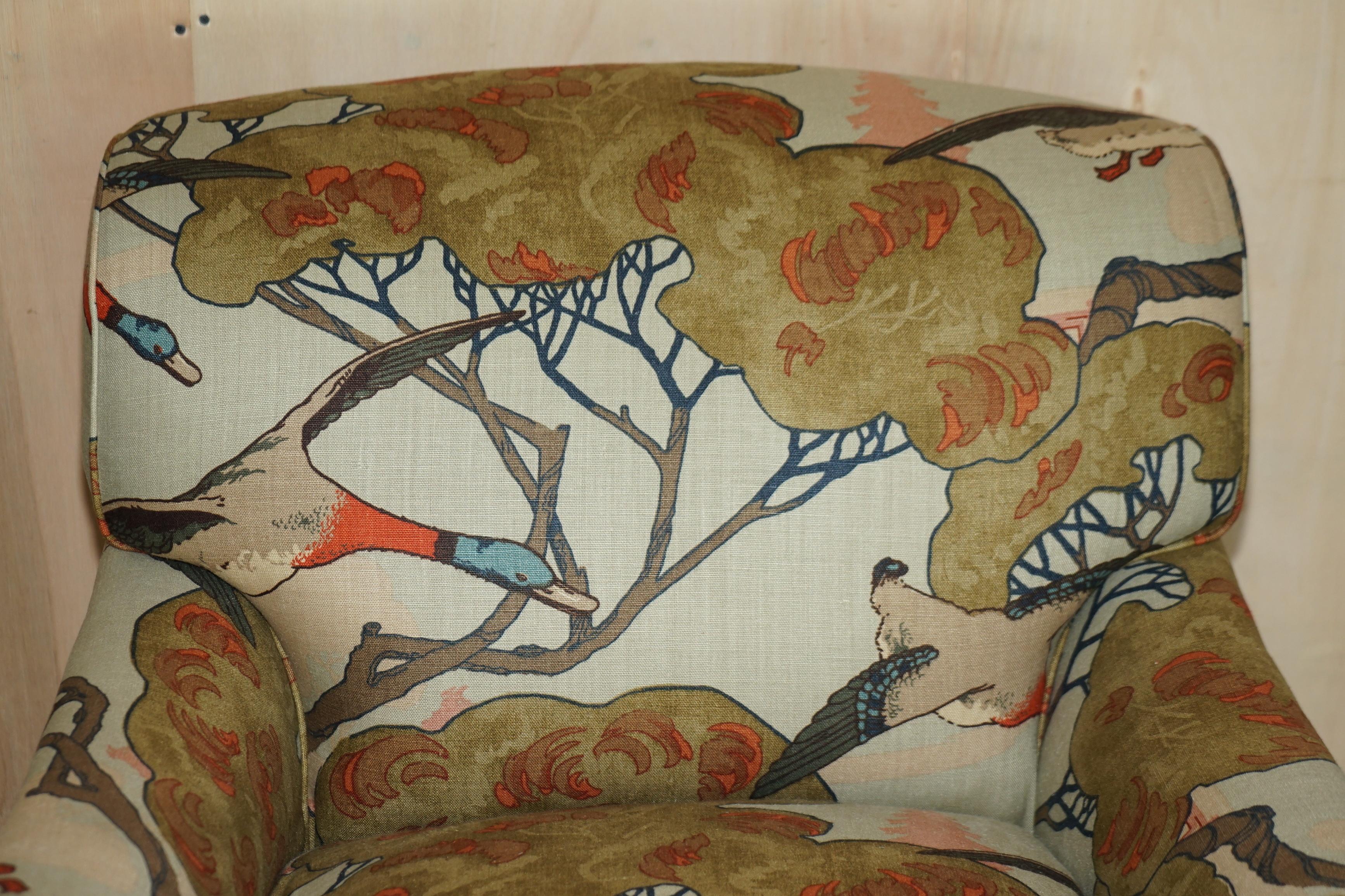 20th Century PAIR OF GEORGE SMITH HOWARD SIGNATURE SCROLL ARM MULBERRY FLYING DUCKS ARMCHAiRS