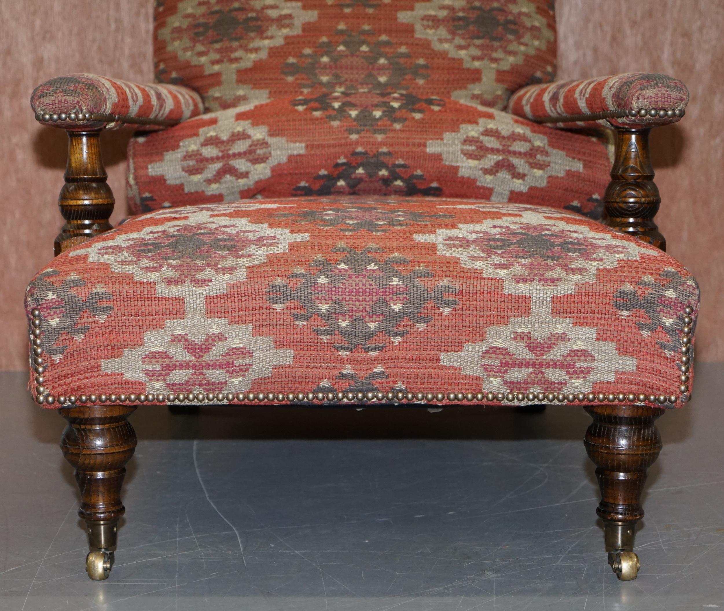 Upholstery Pair of George Smith Kilim Upholstered Edwardian Library Armchairs
