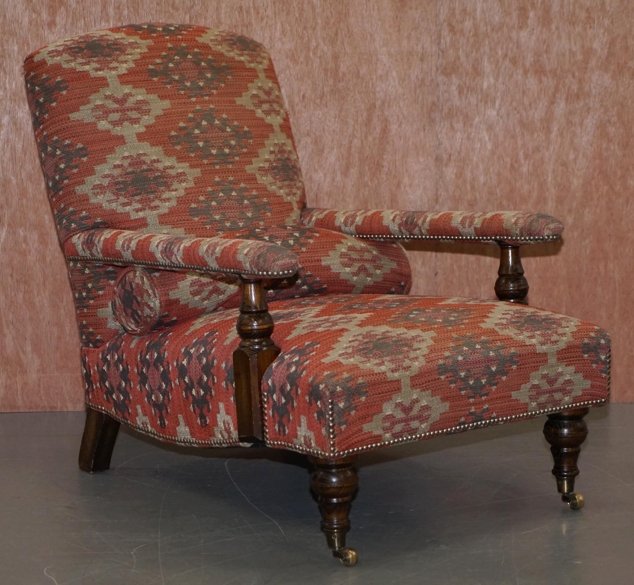 We are delighted to offer for sale this stunning pair of George Smith Edwardian Library reading armchairs with the original Kilim upholstery RRP £11,800

A stunning pair of chairs that retail (With the Kilim upholstery) for £5,900 each. Both