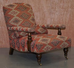 Pair of George Smith Kilim Upholstered Edwardian Library Armchairs