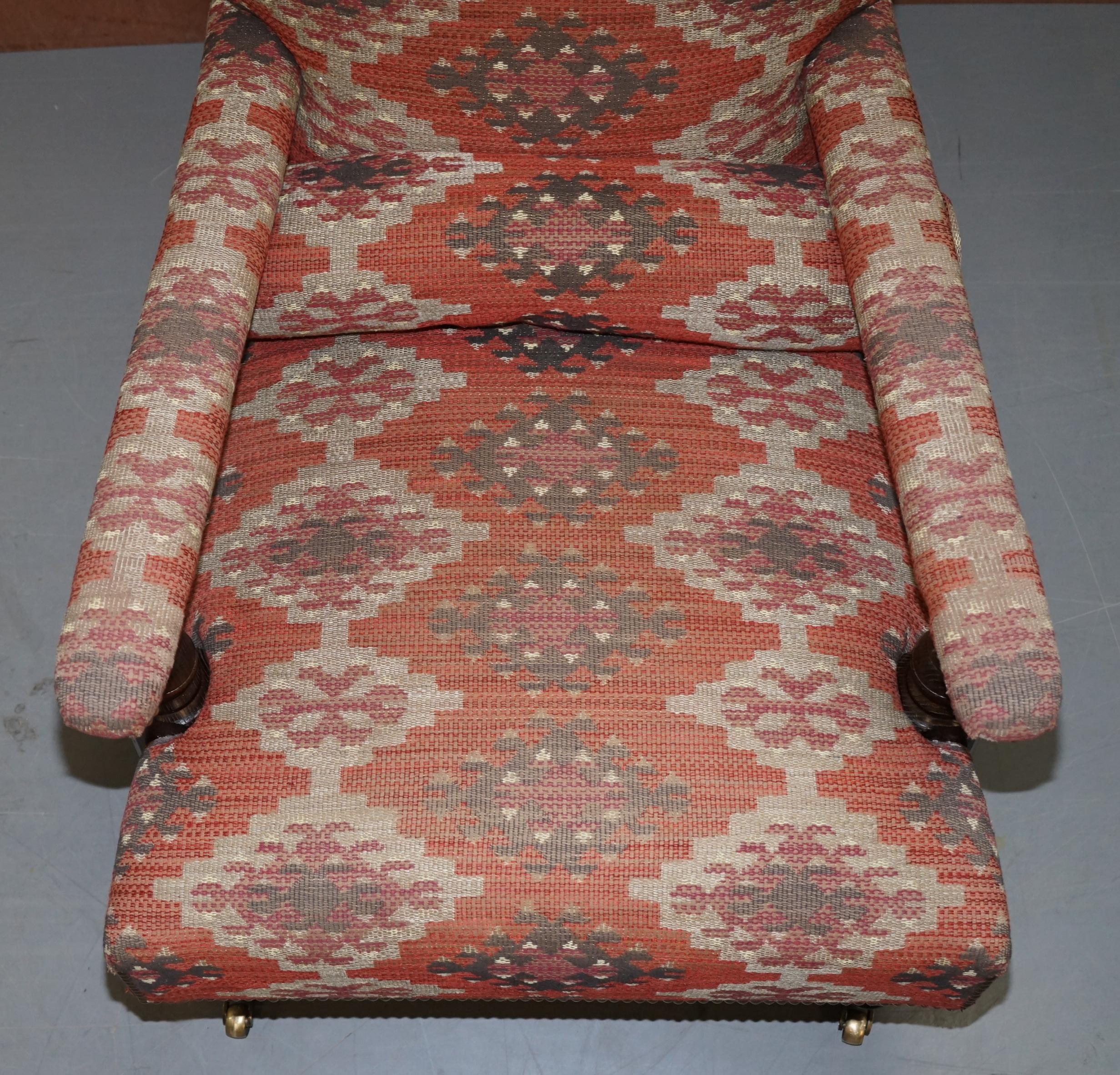 English Pair of George Smith Kilim Upholstered Edwardian Library Armchairs