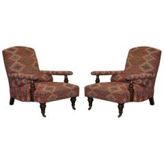 Pair of George Smith Kilim Upholstered Edwardian Library Armchairs