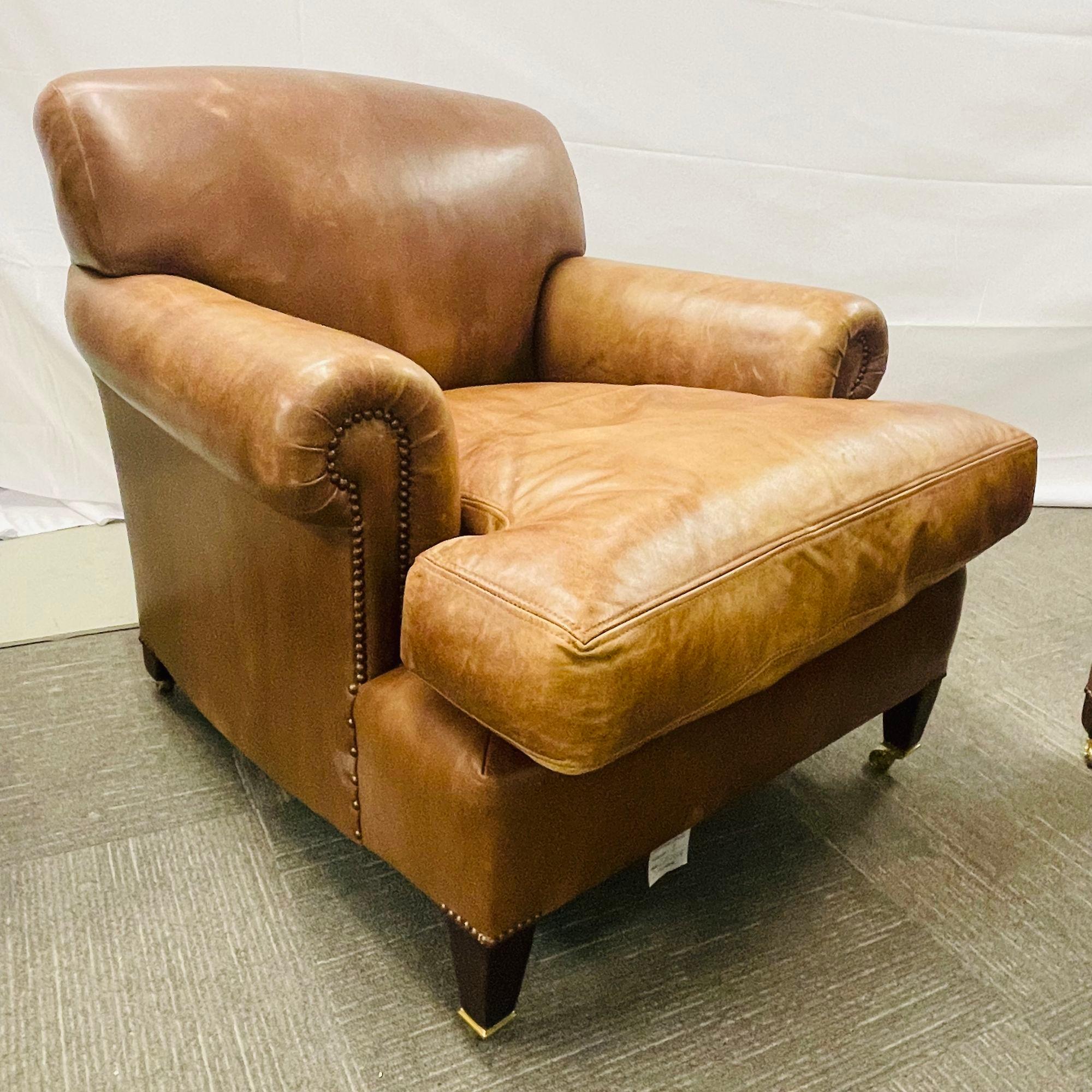 Pair of George Smith Leather Upholstered Armchairs, Scroll Arm or Cigar 1