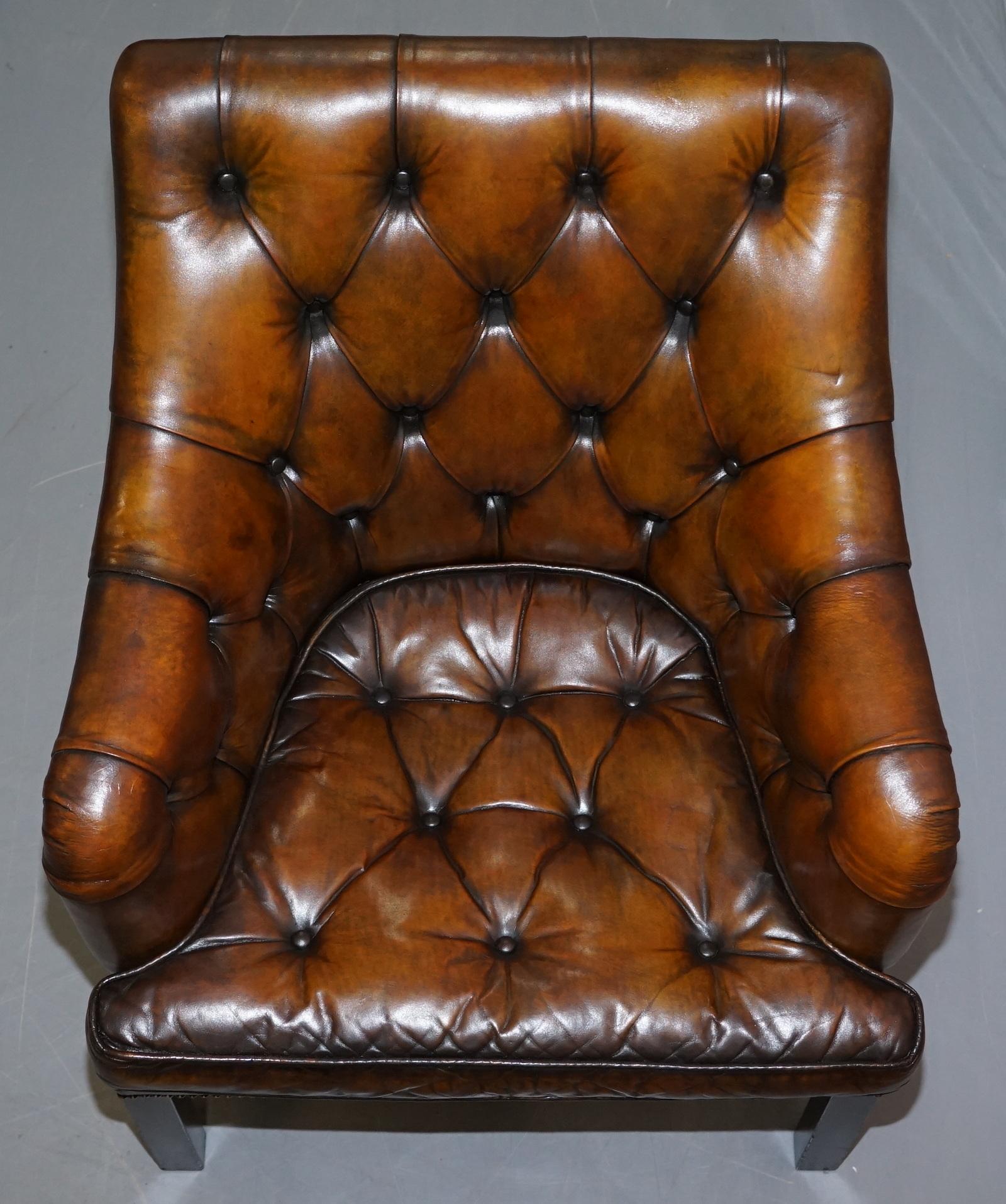 Pair of George Smith Restored Brown Leather Georgian Armchairs Desk 12