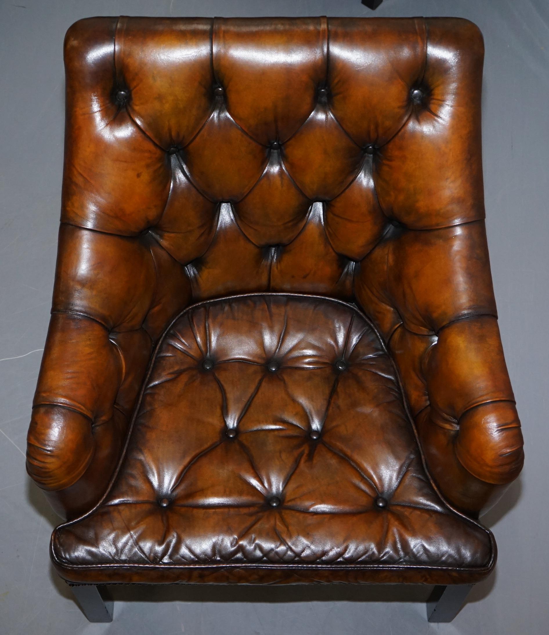 Hand-Crafted Pair of George Smith Restored Brown Leather Georgian Armchairs Desk For Sale