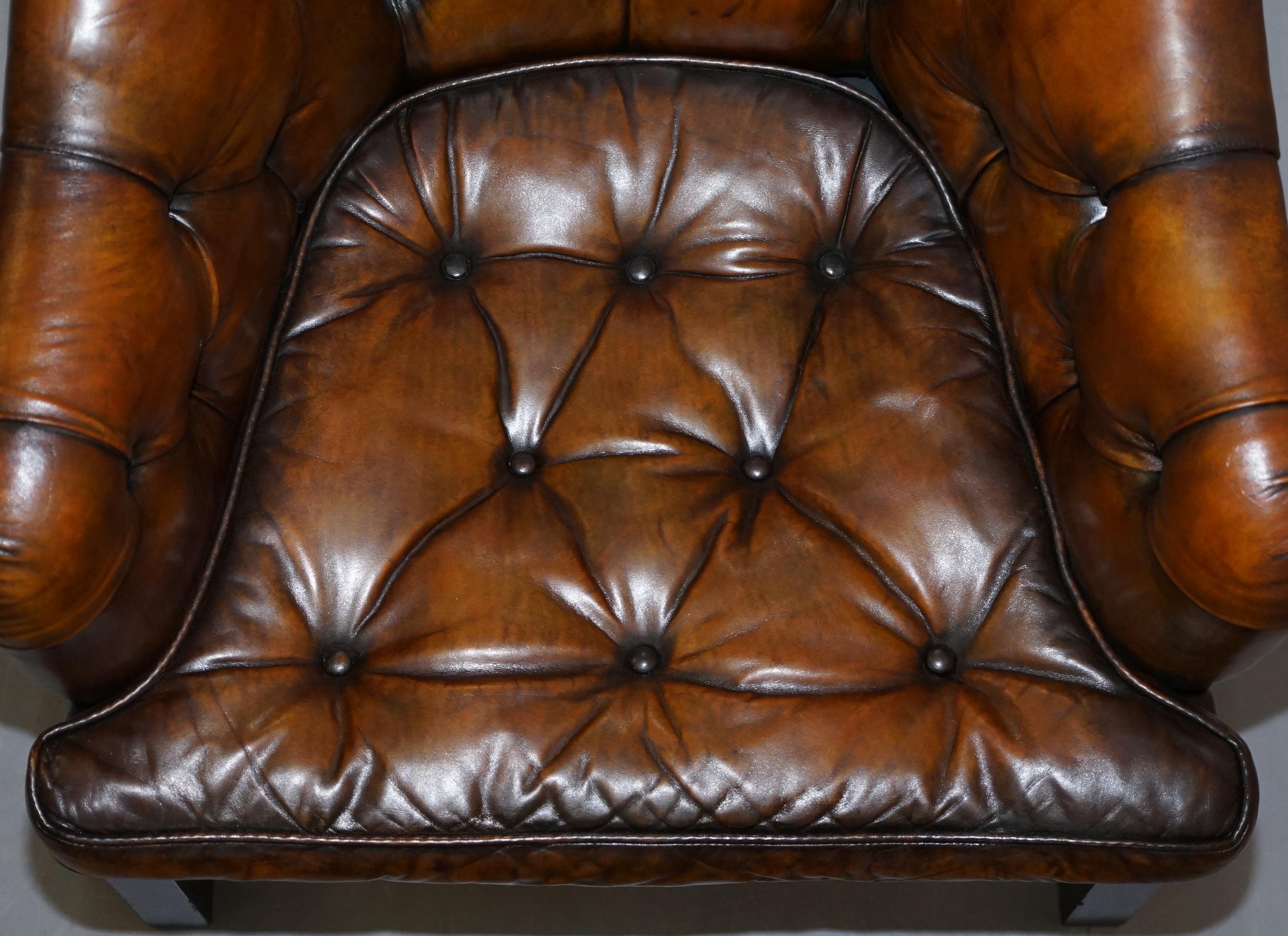 Contemporary Pair of George Smith Restored Brown Leather Georgian Armchairs Desk For Sale