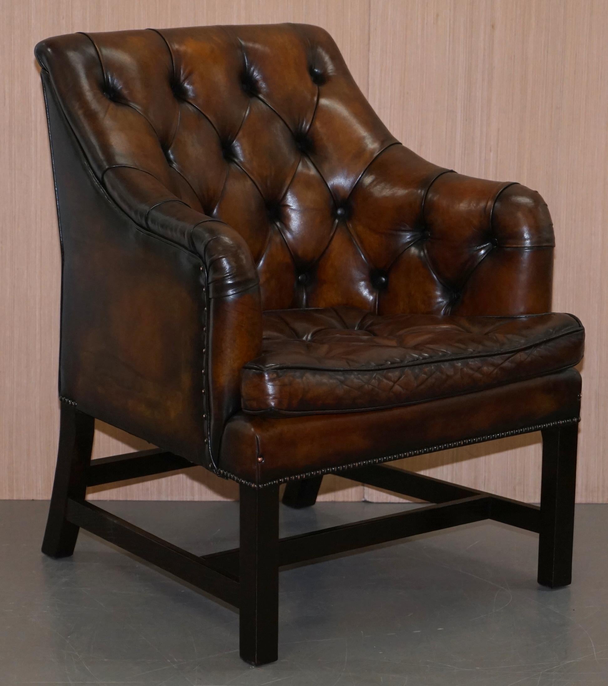 Pair of George Smith Restored Brown Leather Occasional Armchairs Desk For Sale 5