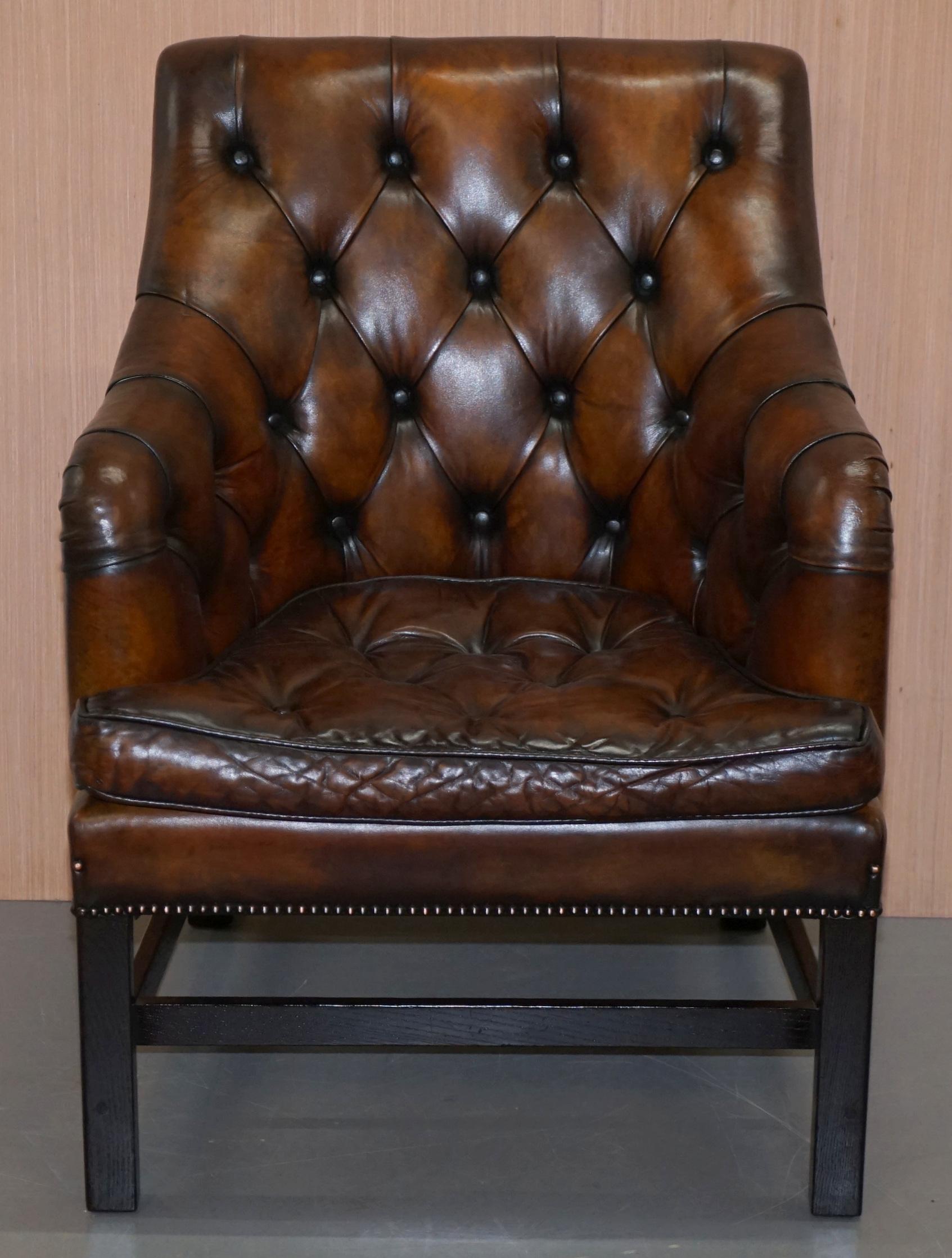 Pair of George Smith Restored Brown Leather Occasional Armchairs Desk For Sale 6