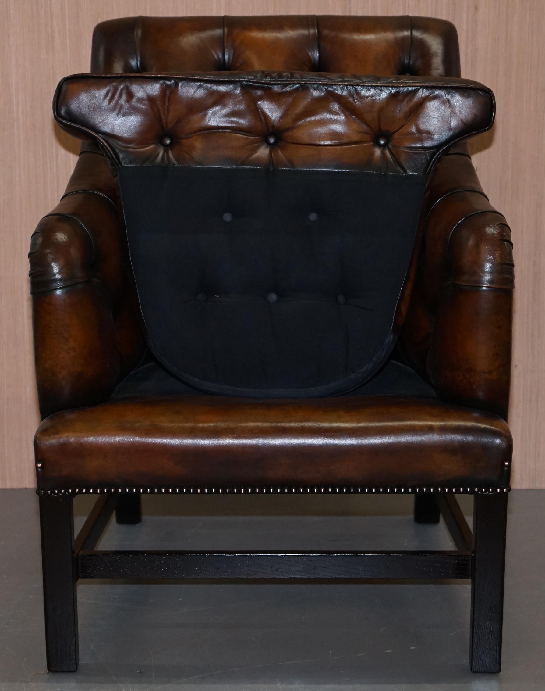 Pair of George Smith Restored Brown Leather Occasional Armchairs Desk For Sale 10