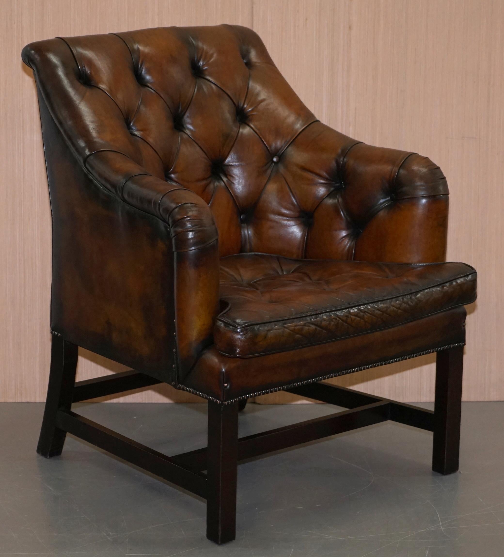 We are delighted to offer for sale this stunning pair of fully restored George Smith Whiskey brown Georgian style Occasional or desk armchairs RRP £10,400 for the pair.

A true masterpiece of an armchair, this chair looks sublime in any setting