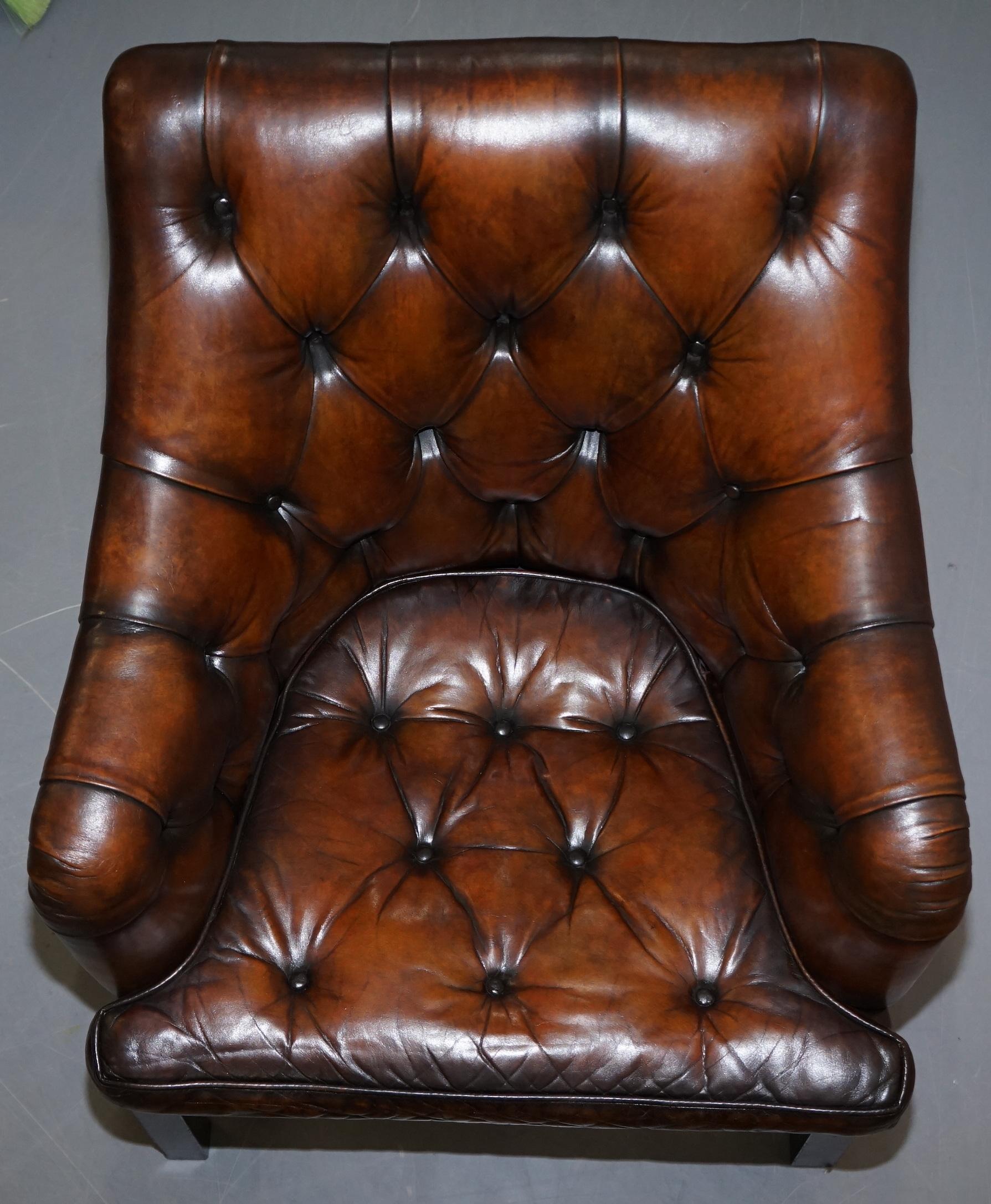 English Pair of George Smith Restored Brown Leather Occasional Armchairs Desk For Sale