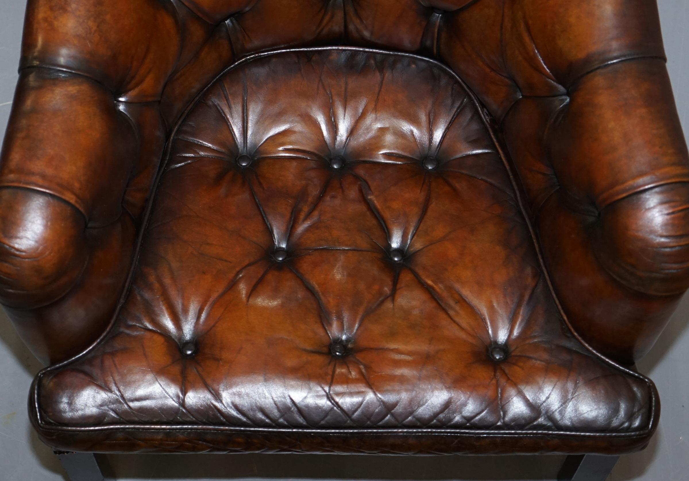 Hand-Crafted Pair of George Smith Restored Brown Leather Occasional Armchairs Desk For Sale