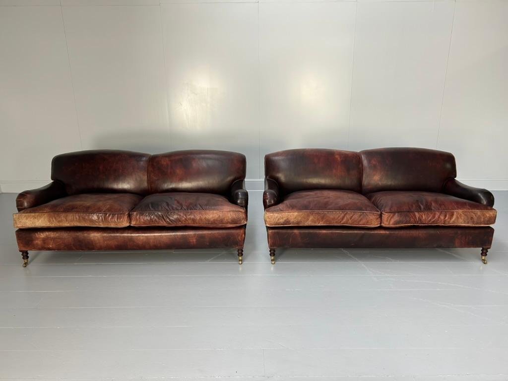XXIe siècle et contemporain Paire de canapés « Signature » de George Smith, 2,5 places, en cuir sang de bœuf en vente
