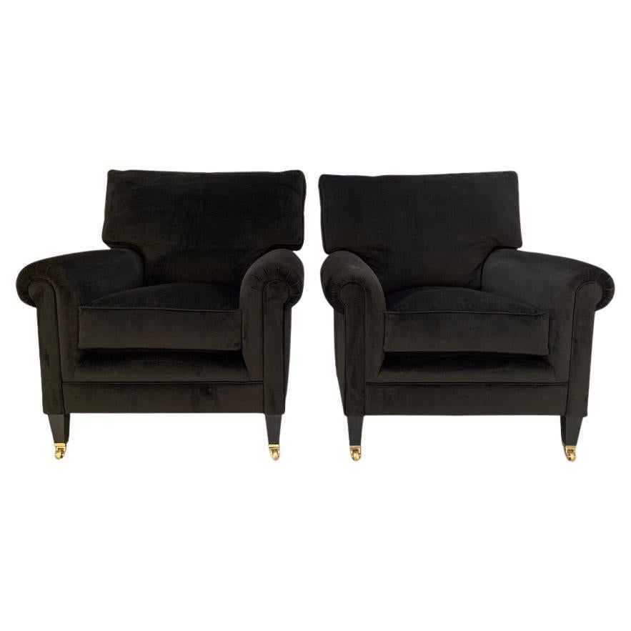 Pair of George Smith "Signature" Armchairs - In Black Velvet