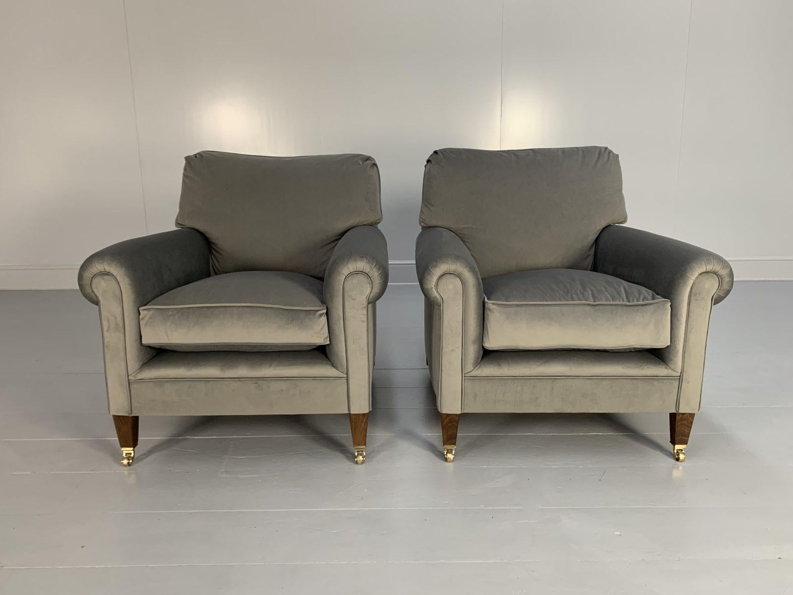 Contemporary Pair of George Smith “Signature” Armchairs, in Pale Grey Ralph Lauren Velvet