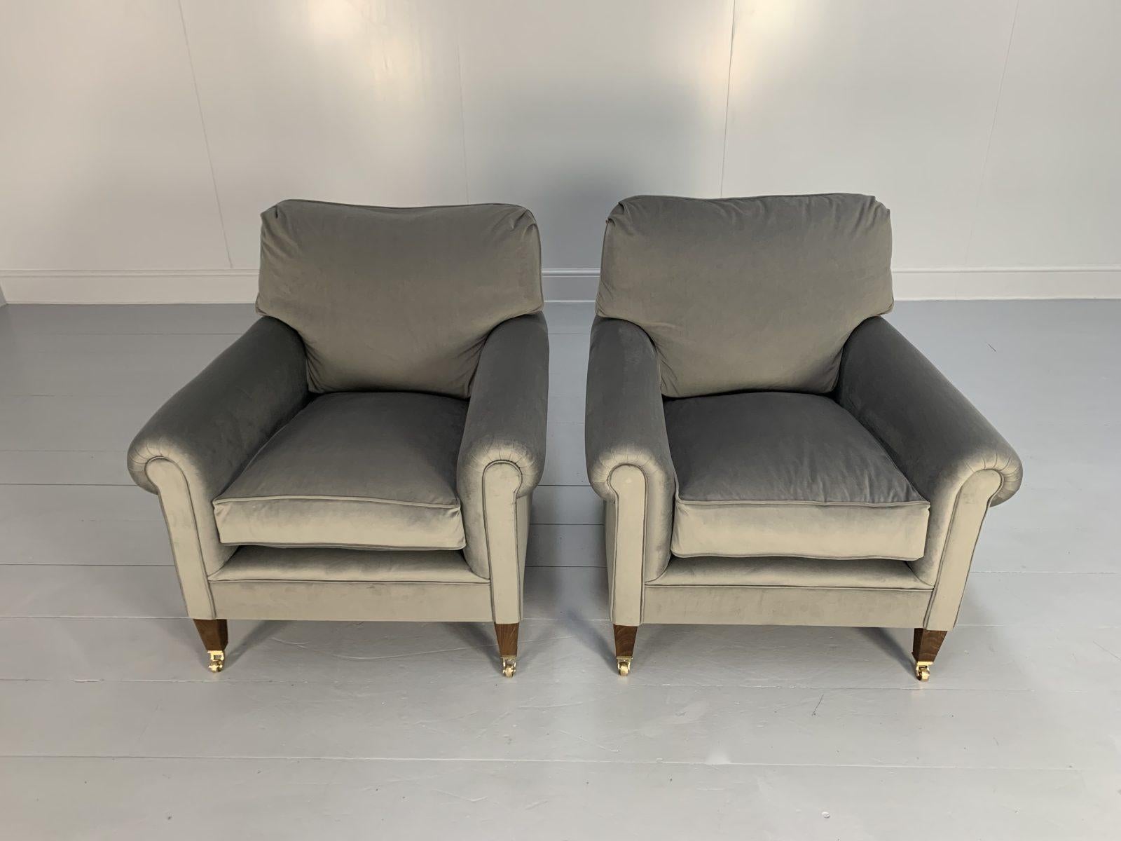 Pair of George Smith “Signature” Armchairs, in Pale Grey Ralph Lauren Velvet 1